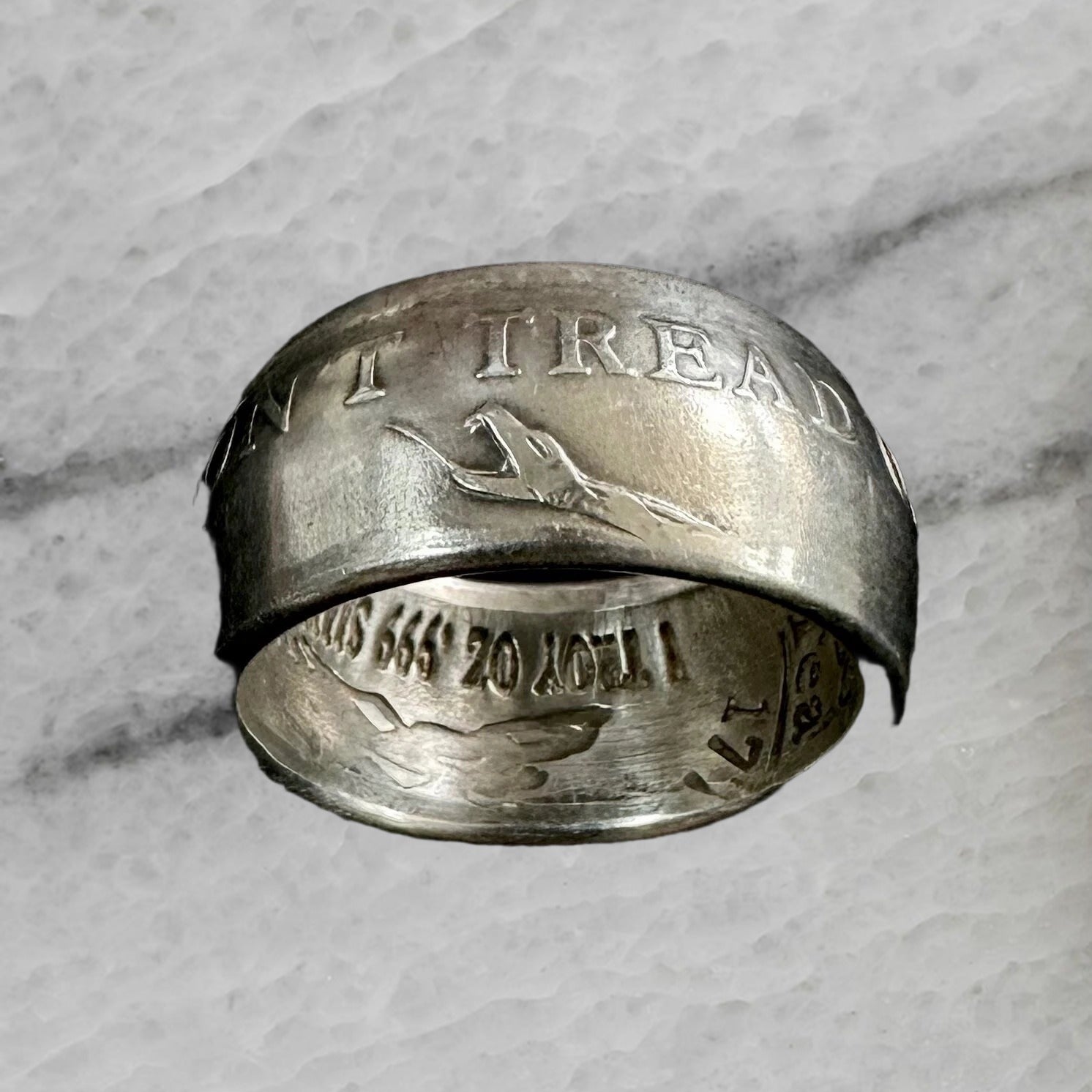 Dont Tread On Me 999 Fine Silver Handcrafted Coin Ring Size 10.5