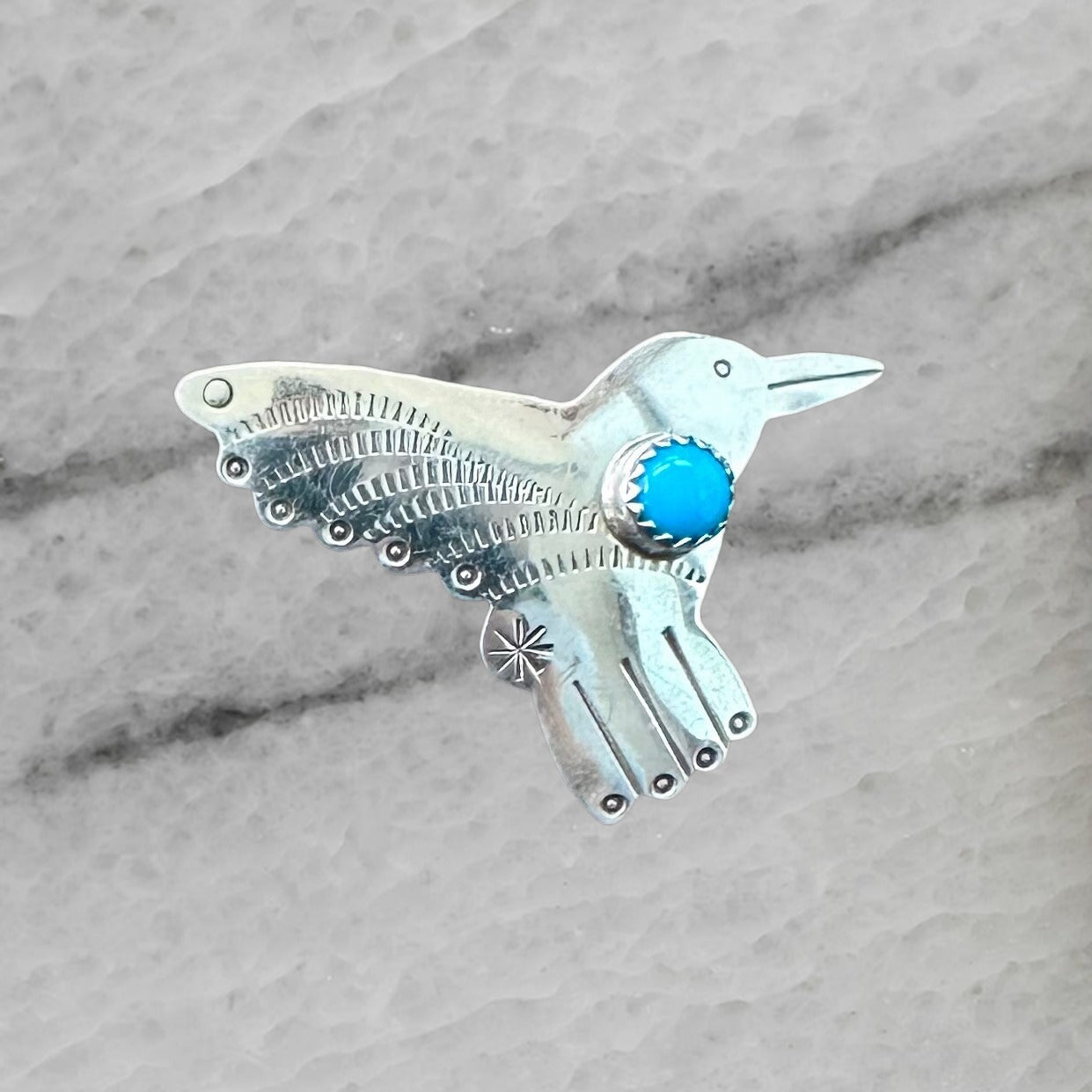 Fred Guerro Vintage Sterling Silver Navajo Bird Brooch Pin with Turquoise