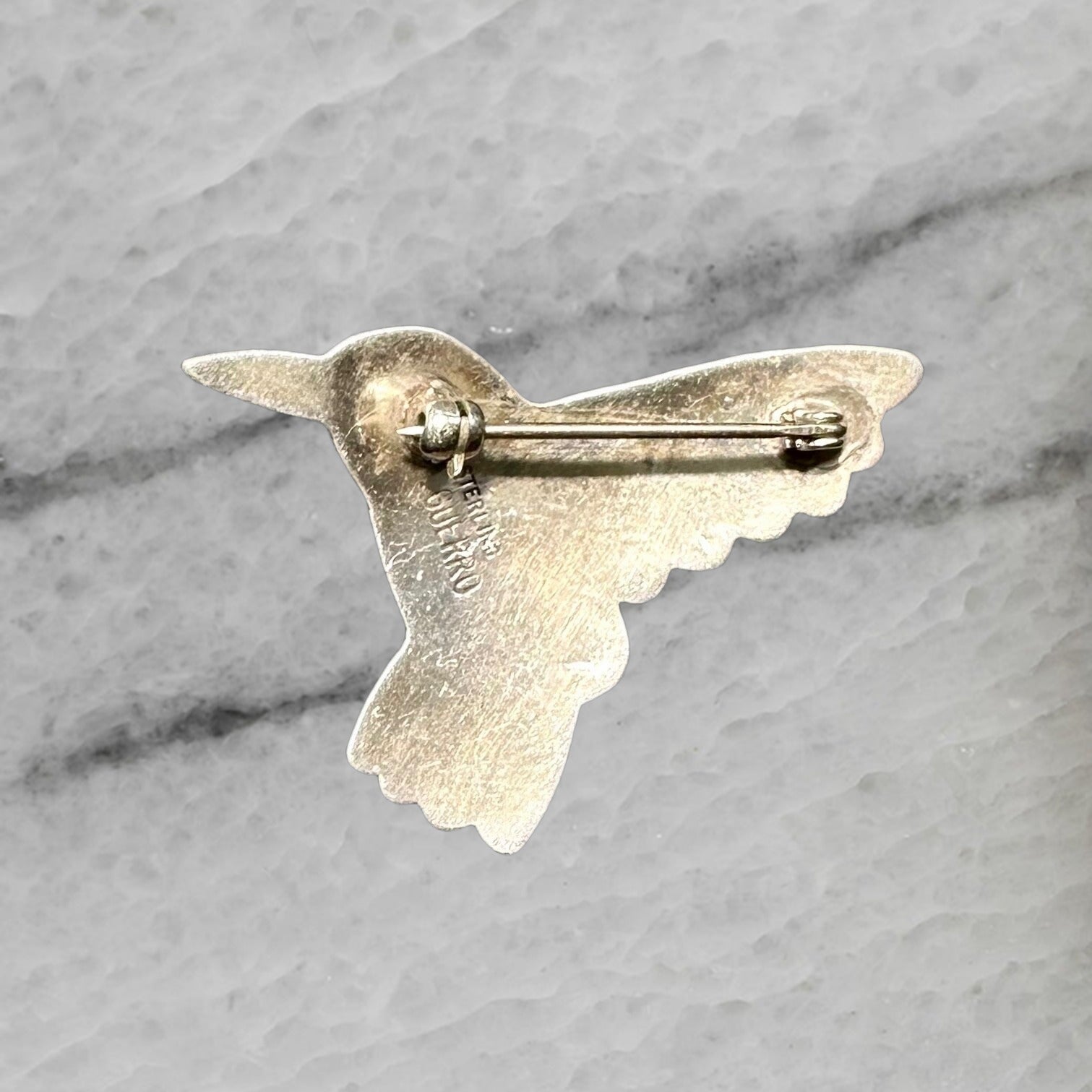 Fred Guerro Vintage Sterling Silver Navajo Bird Brooch Pin with Turquoise