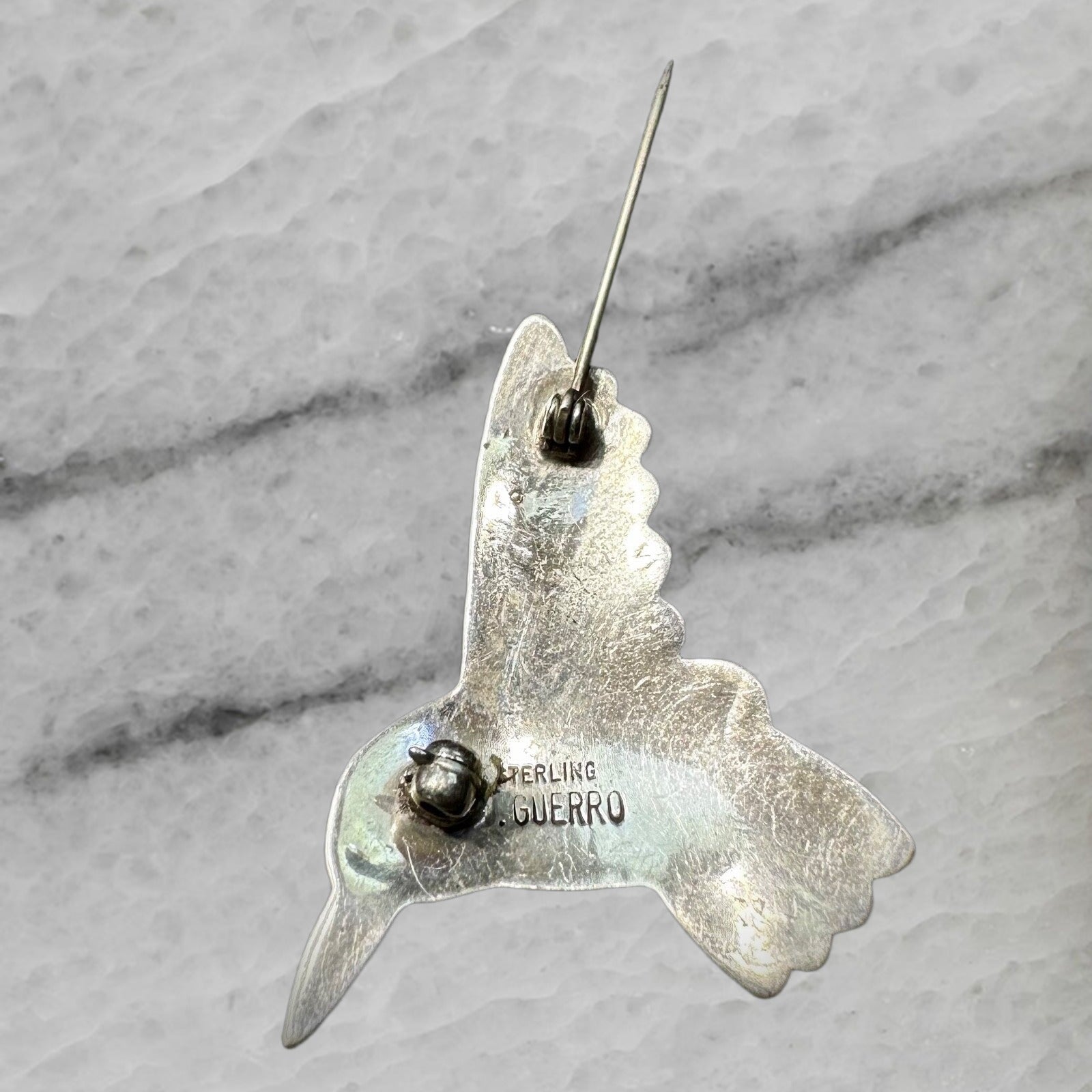 Fred Guerro Vintage Sterling Silver Navajo Bird Brooch Pin with Turquoise