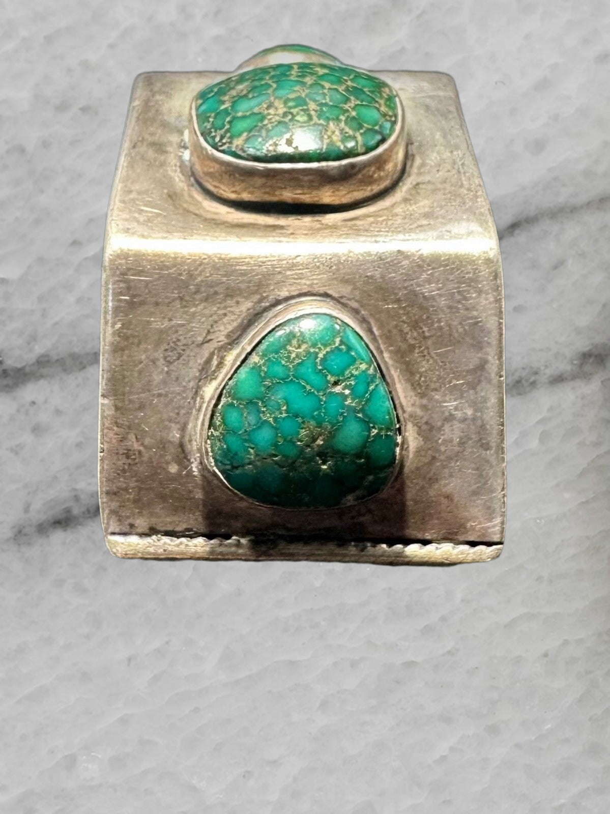 Gibson Nez Vintage Navajo Sterling Silver 3 Turquoise Heavy Cuff Bracelet