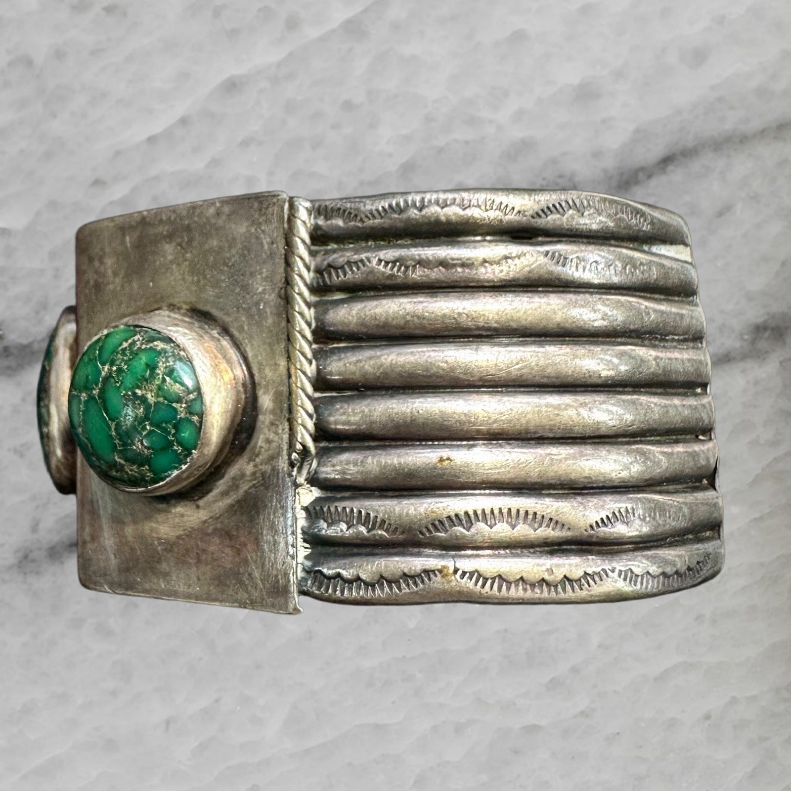 Gibson Nez Vintage Navajo Sterling Silver 3 Turquoise Heavy Cuff Bracelet
