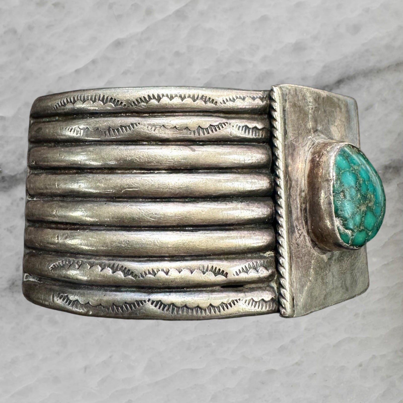 Gibson Nez Vintage Navajo Sterling Silver 3 Turquoise Heavy Cuff Bracelet