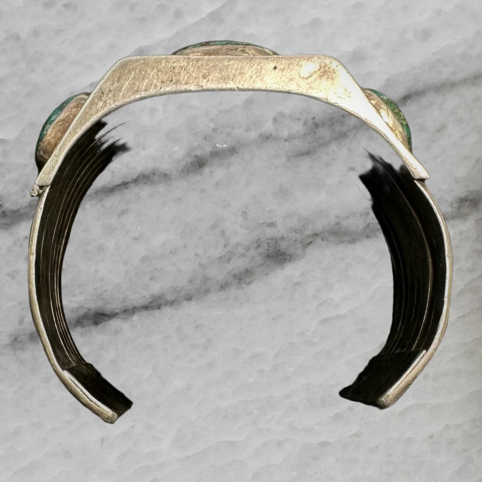 Gibson Nez Vintage Navajo Sterling Silver 3 Turquoise Heavy Cuff Bracelet