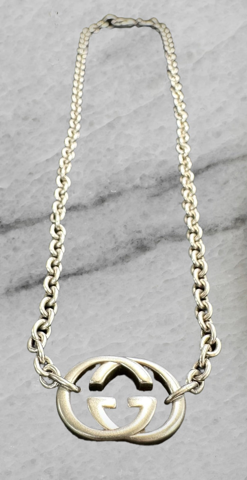 Gucci Italy Sterling Silver Interlocking G Pendant Rolo Chain Necklace 17 75
