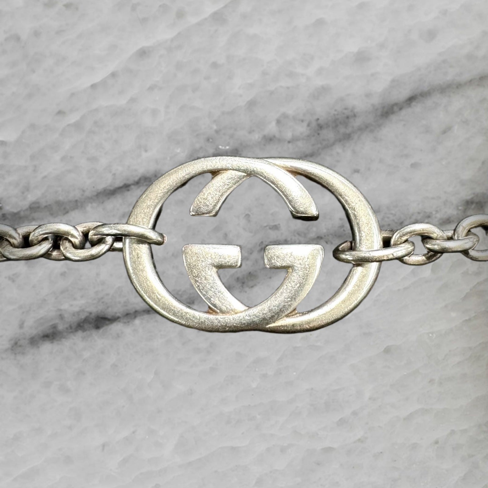 Gucci Italy Sterling Silver Interlocking G Pendant Rolo Chain Necklace 17 75