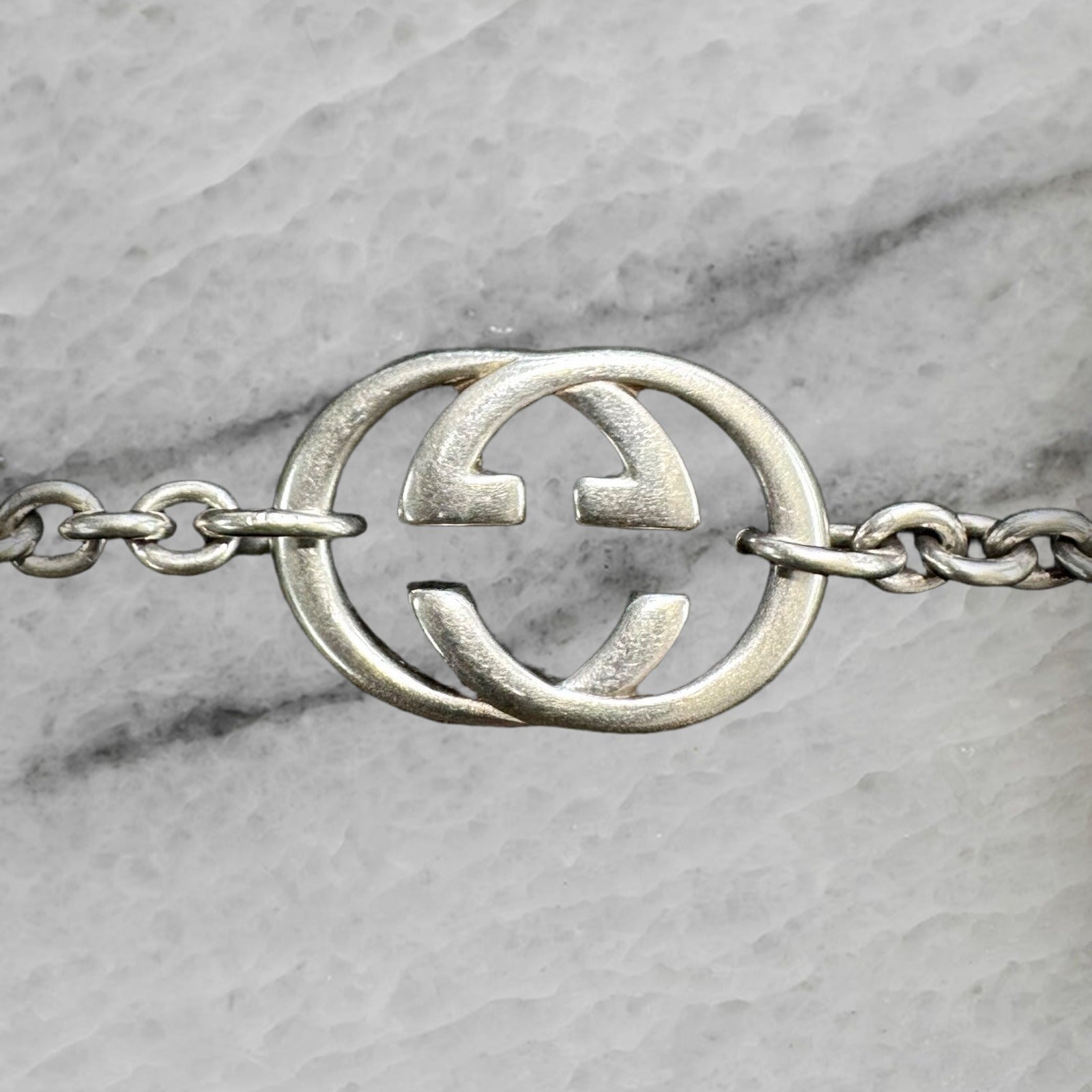Gucci Italy Sterling Silver Interlocking G Pendant Rolo Chain Necklace 17 75