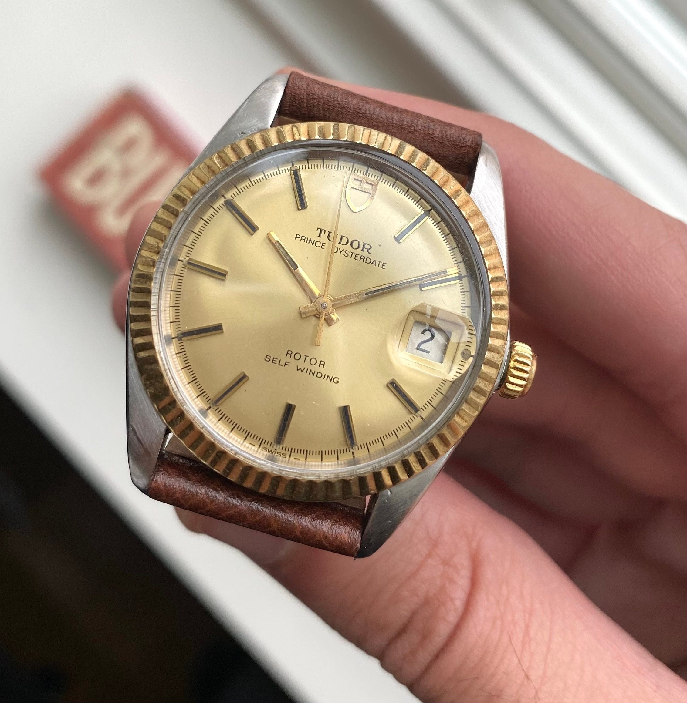 Vintage Tudor Prince Oysterdate Automatic Champagne Dial Quickset Two Tone Watch