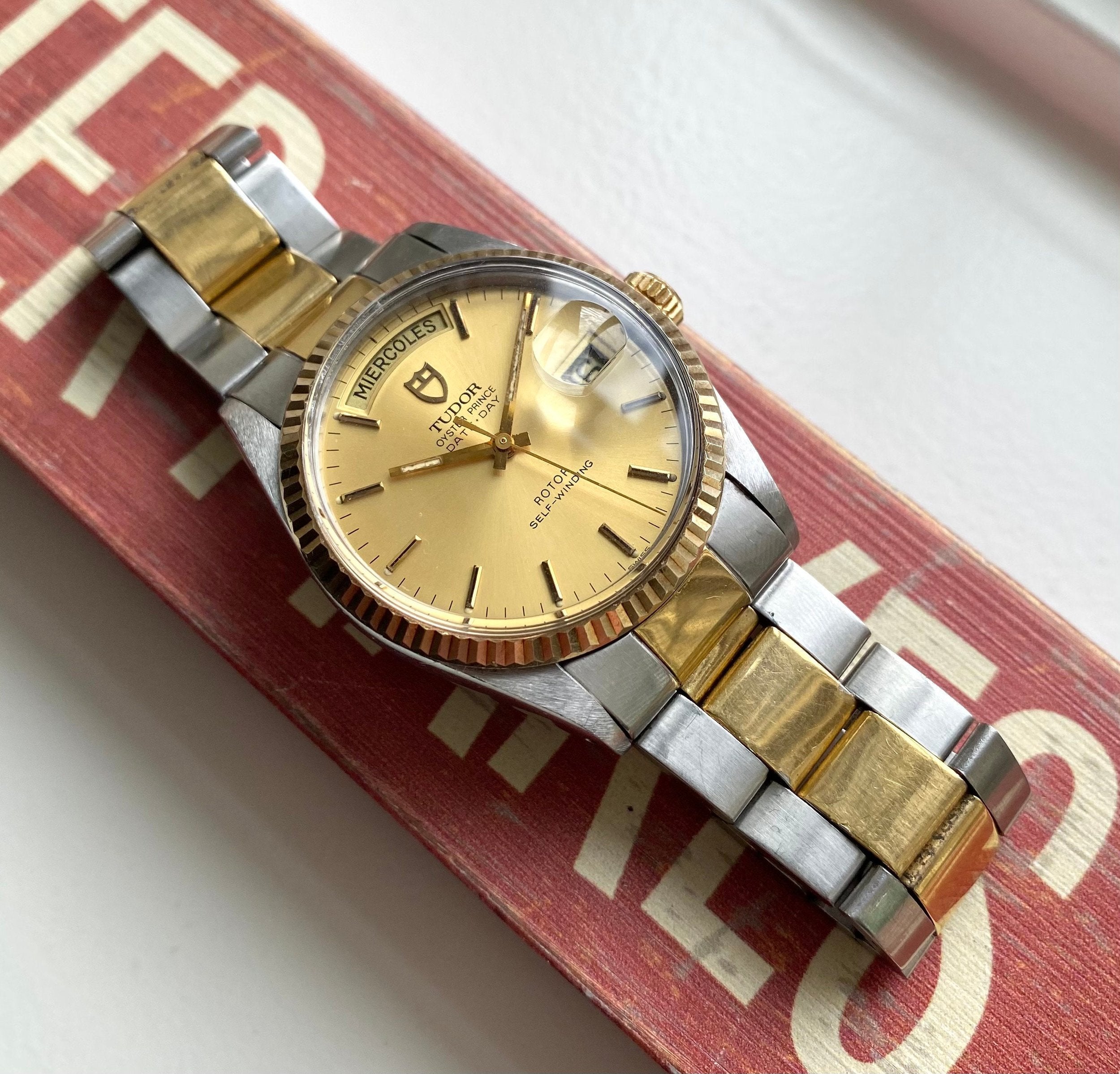 Tudor Oysterprince Dateday Quickset Champagne Sunburst Dial Two Tone Watch
