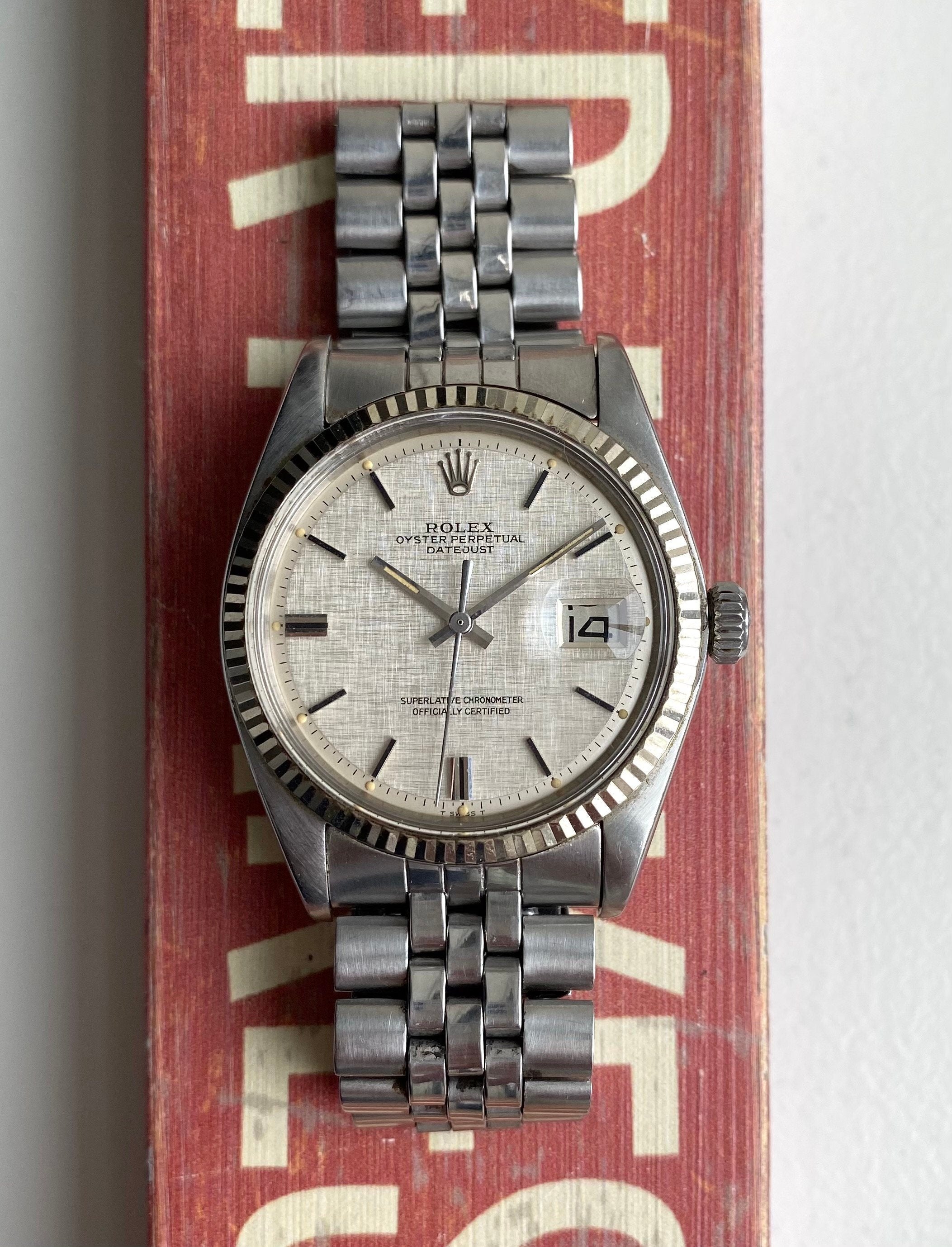 Vintage Rolex Datejust 1601 70s Automatic Silver Linen Dial Oyster Case Watch