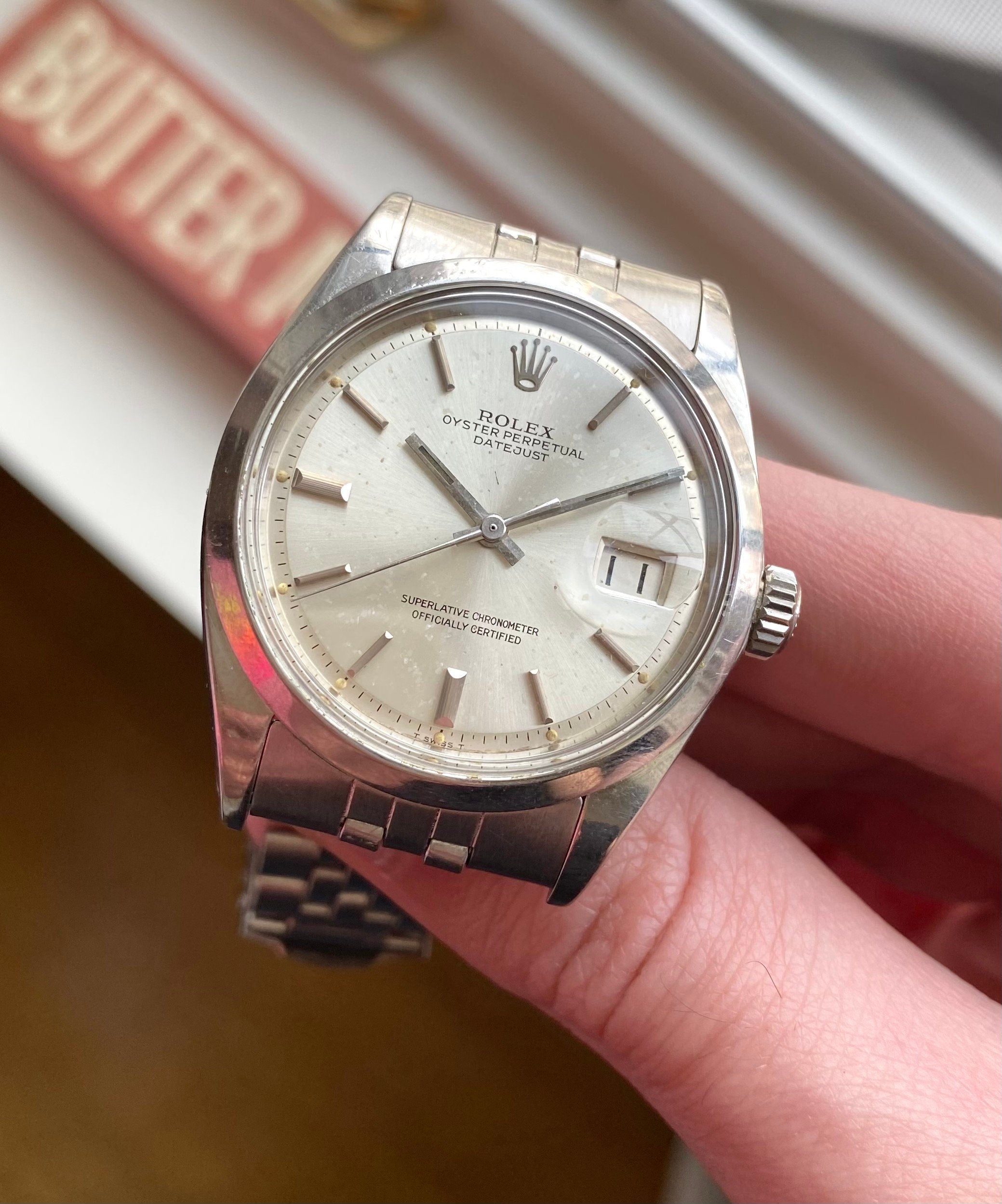 Datejust 1600 Vintage Automatic Silver Patina Dial Smooth Bezel w/ Bracelet