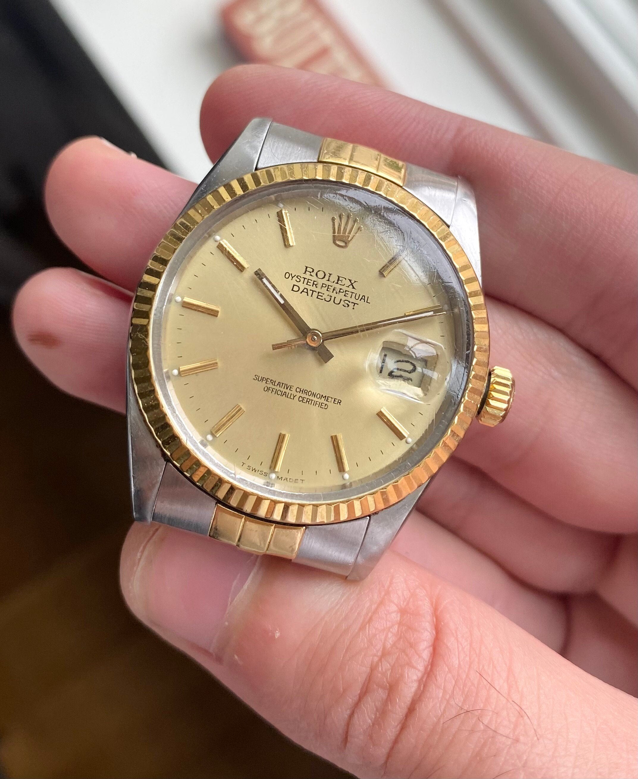 Rolex Datejust 80s Ref 16013 Automatic Gold Two Tone Champagne Dial 36mm Watch