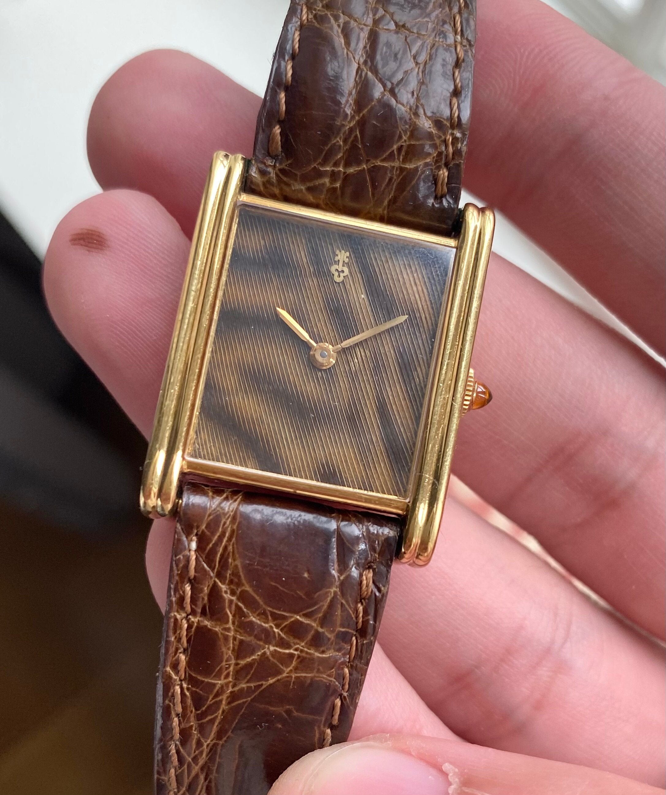 Vintage Corum Tank Manual Wind Leopard Stripe Texture Dial 18K Yellow Gold Watch