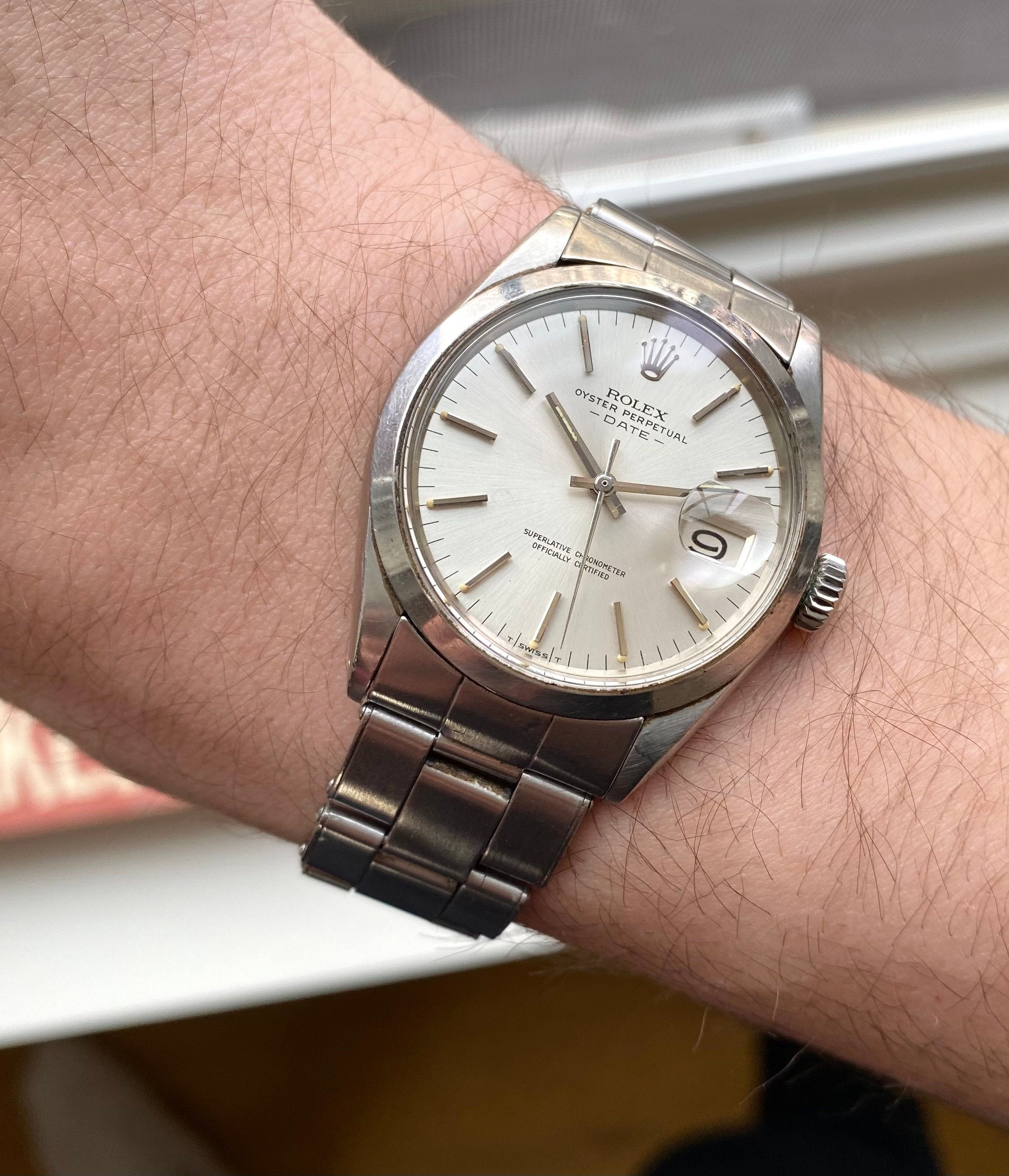 Vintage Rolex OP Date 70s Ref 1500 Silver Dial 34mm Watch