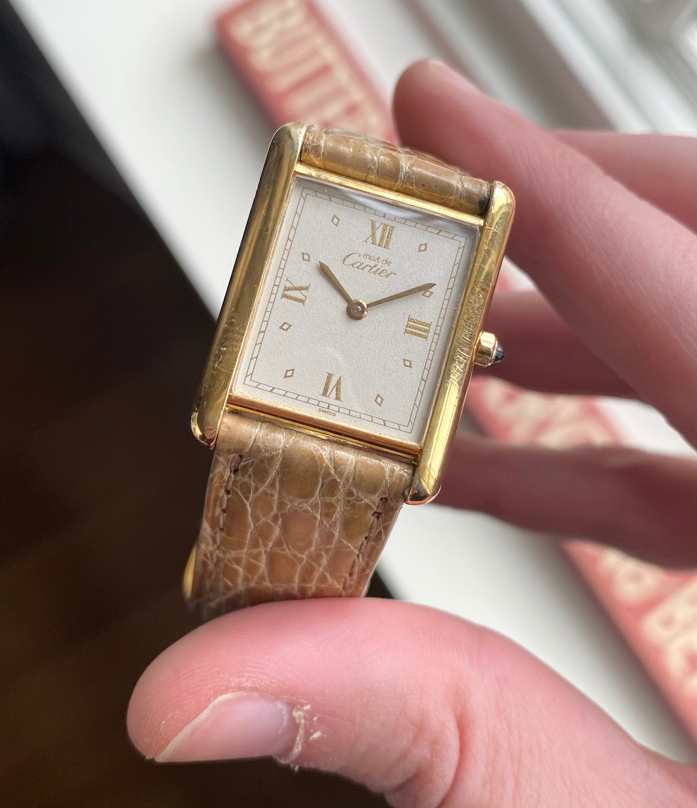 Cartier Tank 80s Quartz White Roman Dial 18K Gold Electroplated 23mm Case Watch