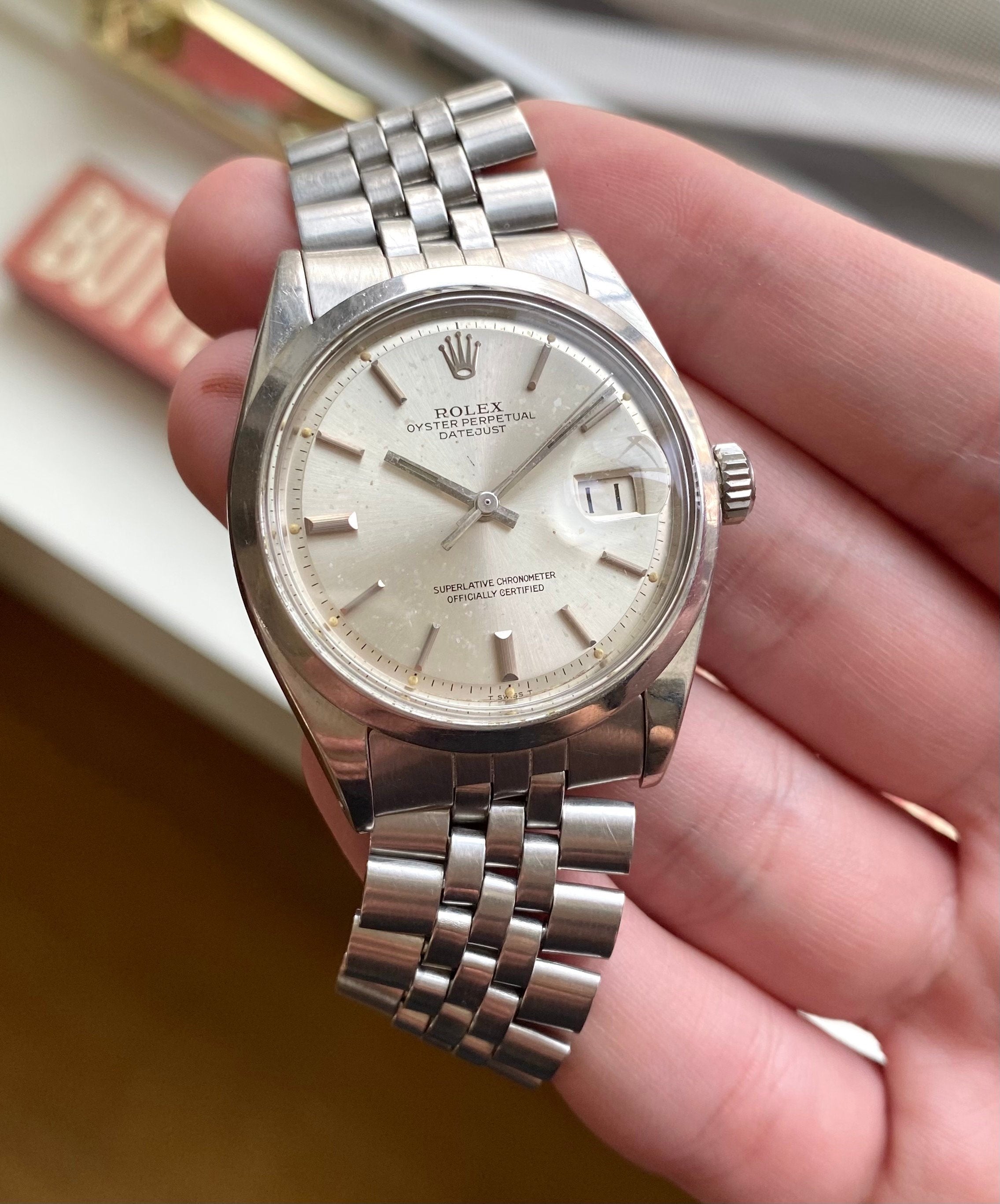 Datejust 1600 Vintage Automatic Silver Patina Dial Smooth Bezel w/ Bracelet