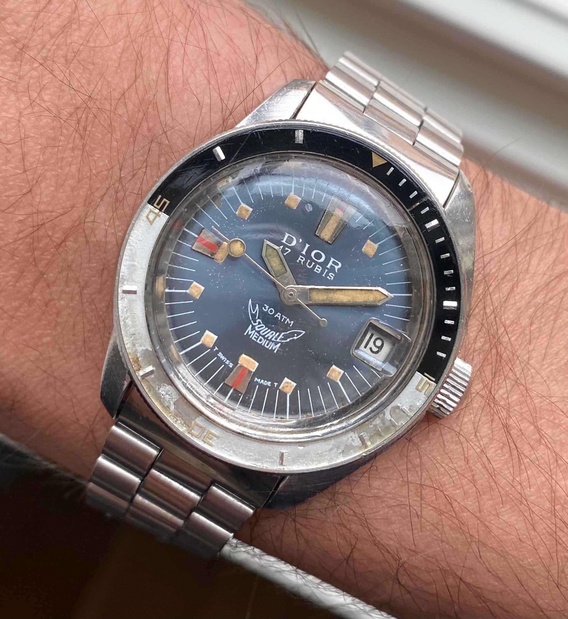 Vintage Squale Medium Automatic Quickset Date Blue Dial Diver Steel Case Watch