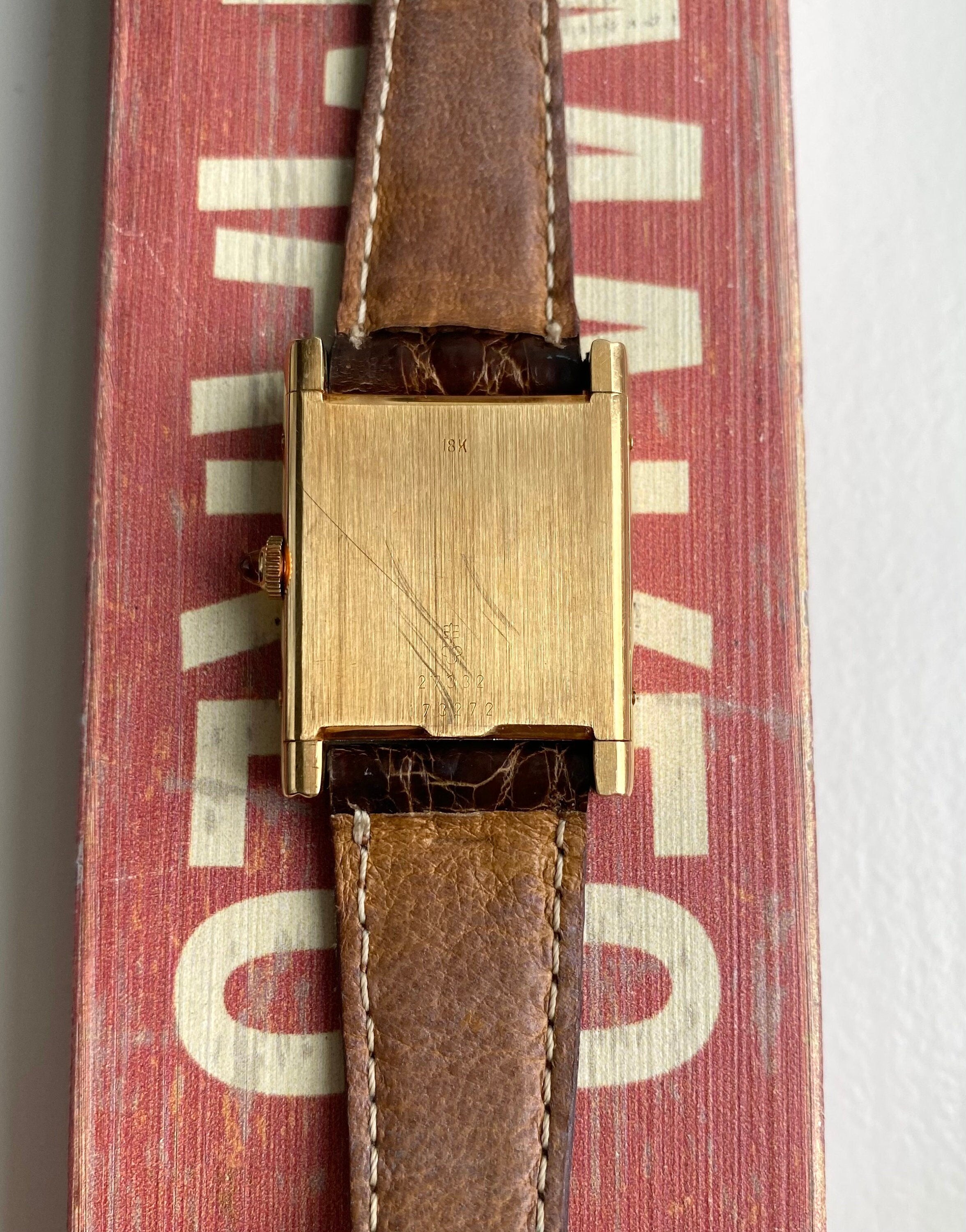 Vintage Corum Tank Manual Wind Leopard Stripe Texture Dial 18K Yellow Gold Watch