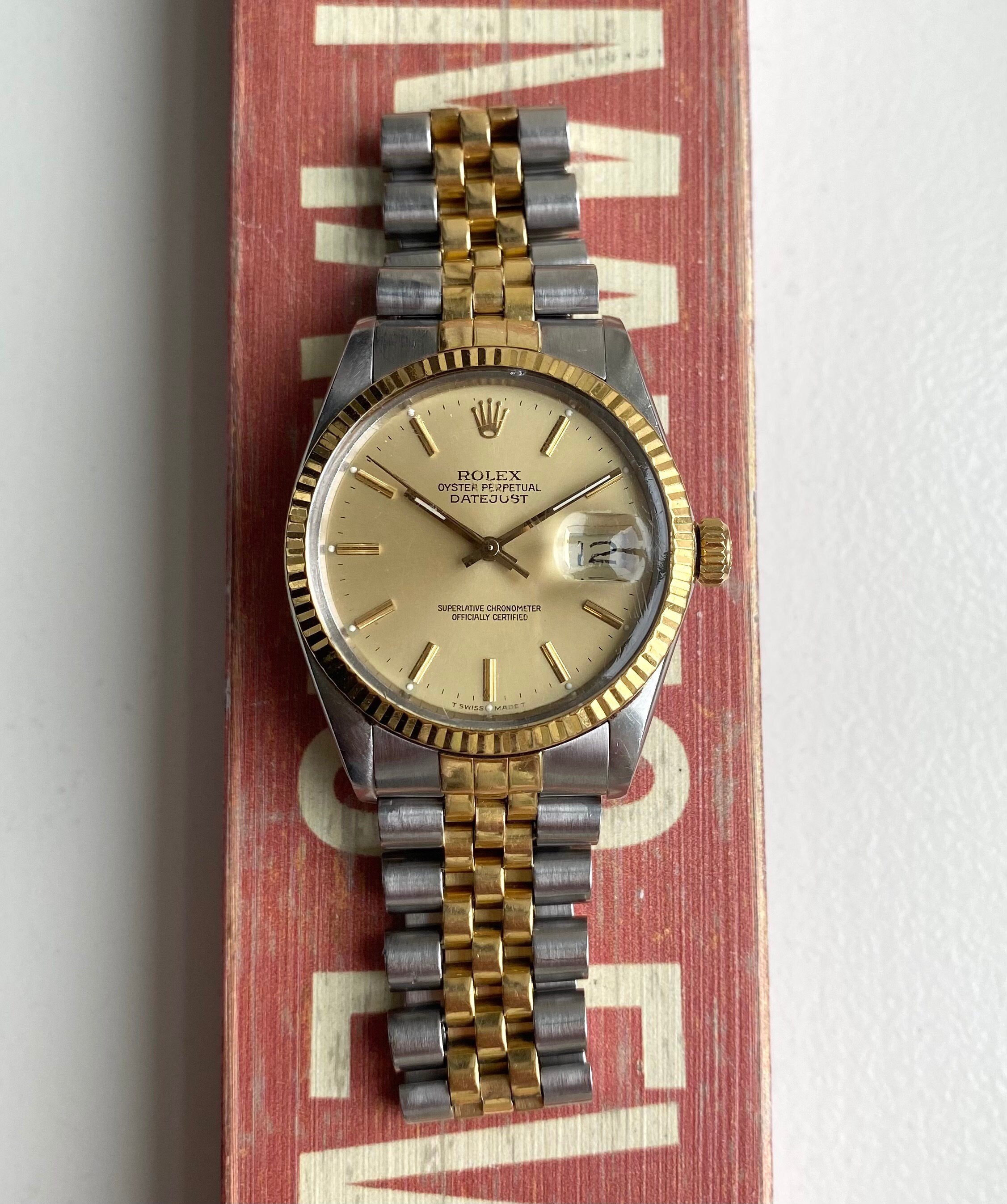 Rolex Datejust 80s Ref 16013 Automatic Gold Two Tone Champagne Dial 36mm Watch