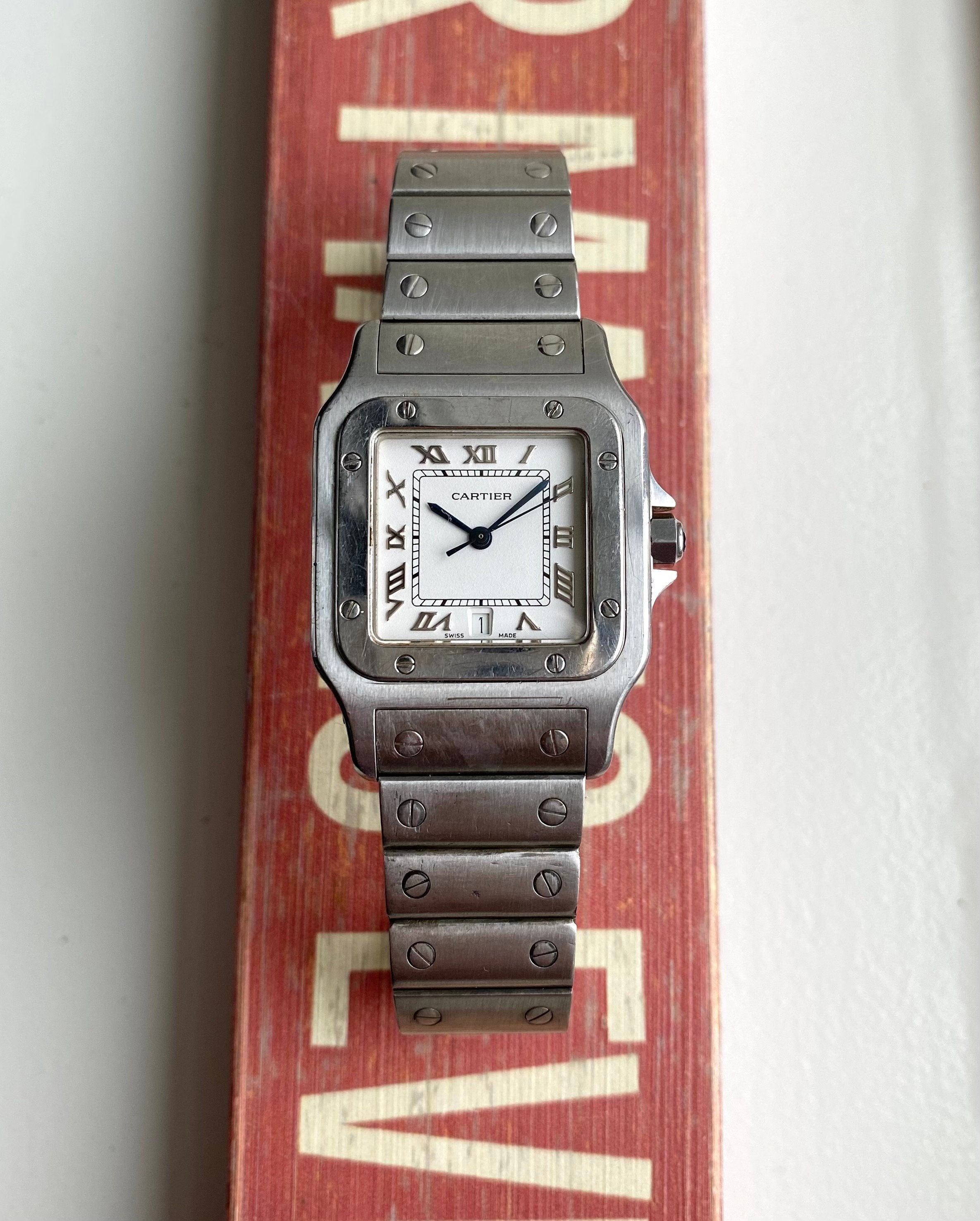Cartier Santos 80s Ref 1564 Quartz White Roman Numeral Dial Steel 29mm Watch