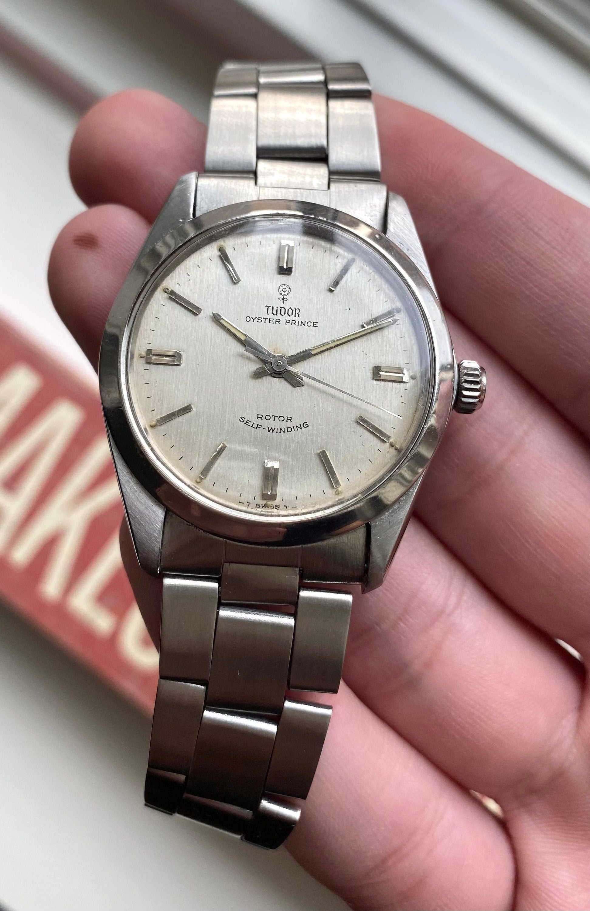Vintage Tudor Oysterprince 60s Automatic Silver Rose Dial Steel Case Watch