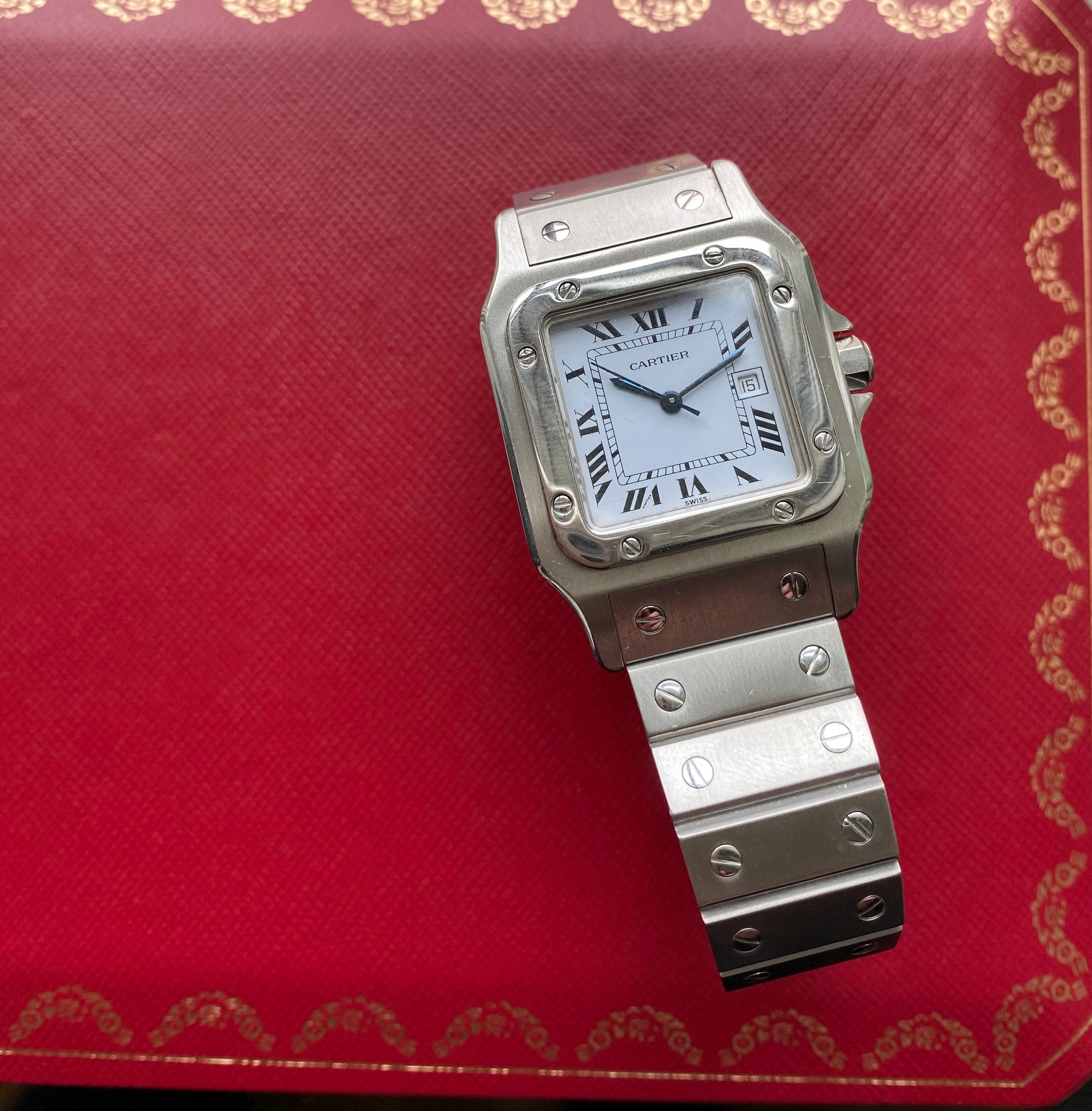 Cartier Santos 80s Ref 2960 Automatic White Roman Numeral Dial 29mm w/ Box Watch