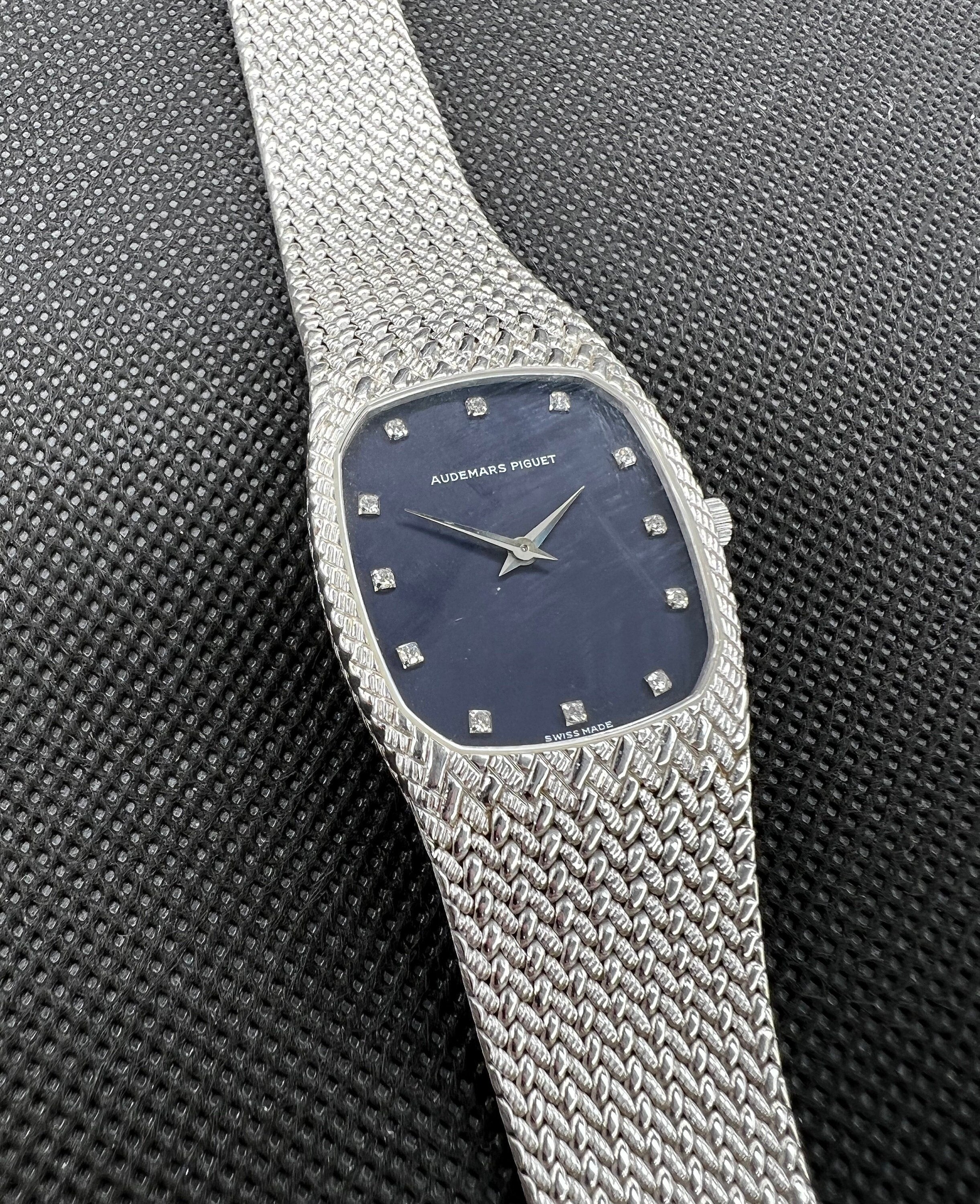 Audemars Piguet Vintage 70s 18K White Gold Manual Wind Blue Factory Diamond Dial Watch