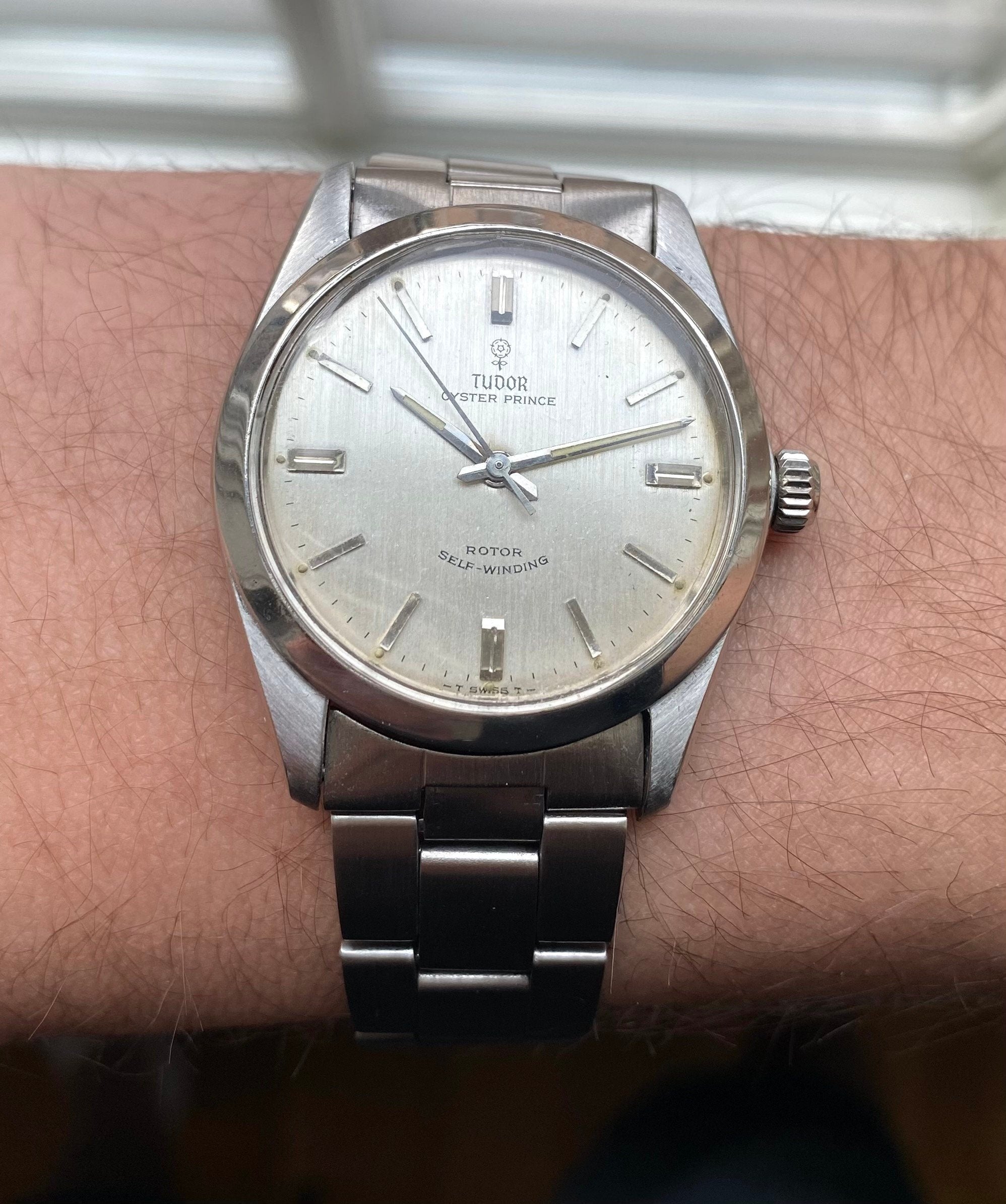 Vintage Tudor Oysterprince 60s Automatic Silver Rose Dial Steel Case Watch