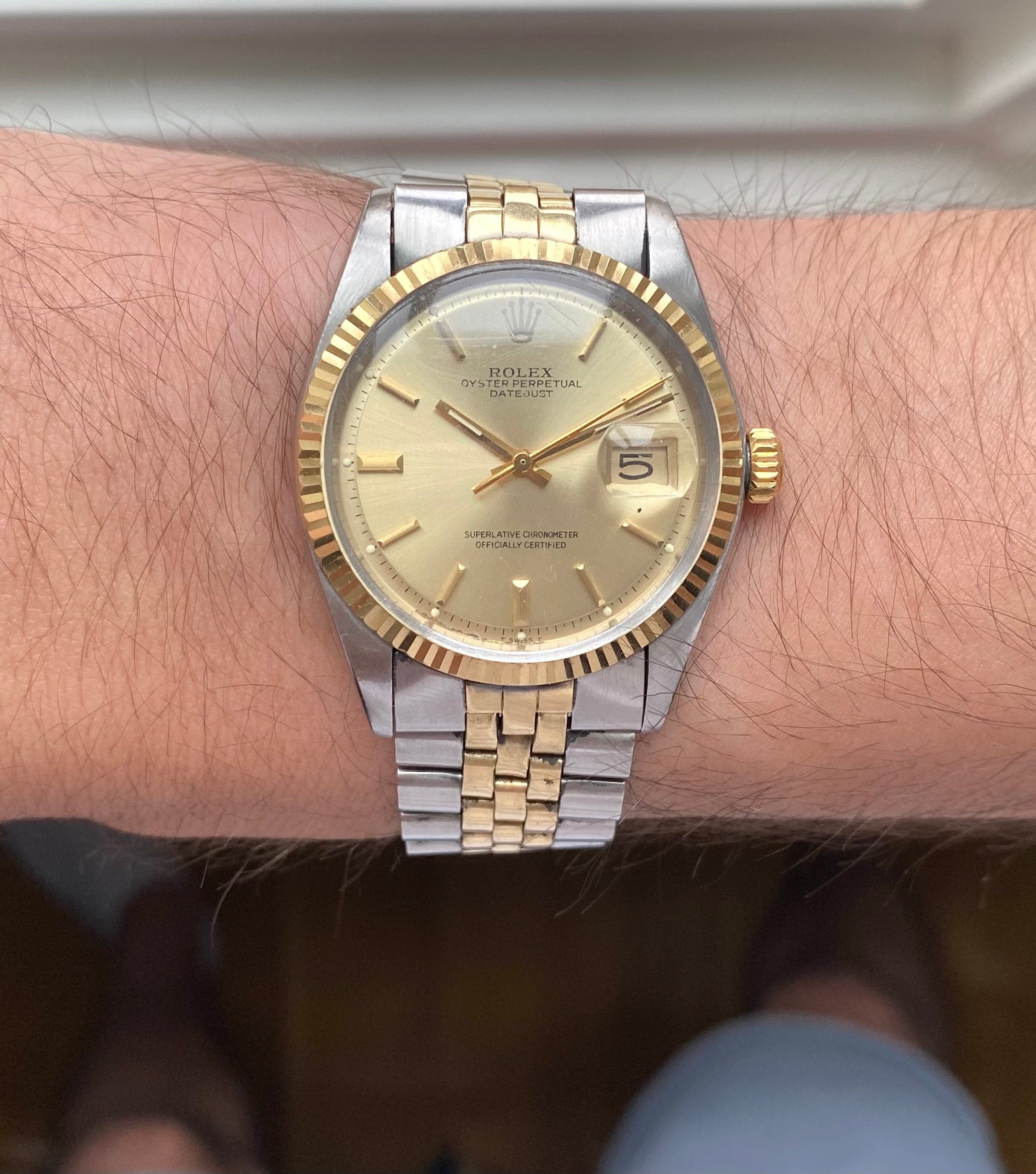 Vintage Rolex Datejust Ref 1601 70s Automatic Two Tone Champagne Dial 36mm Watch
