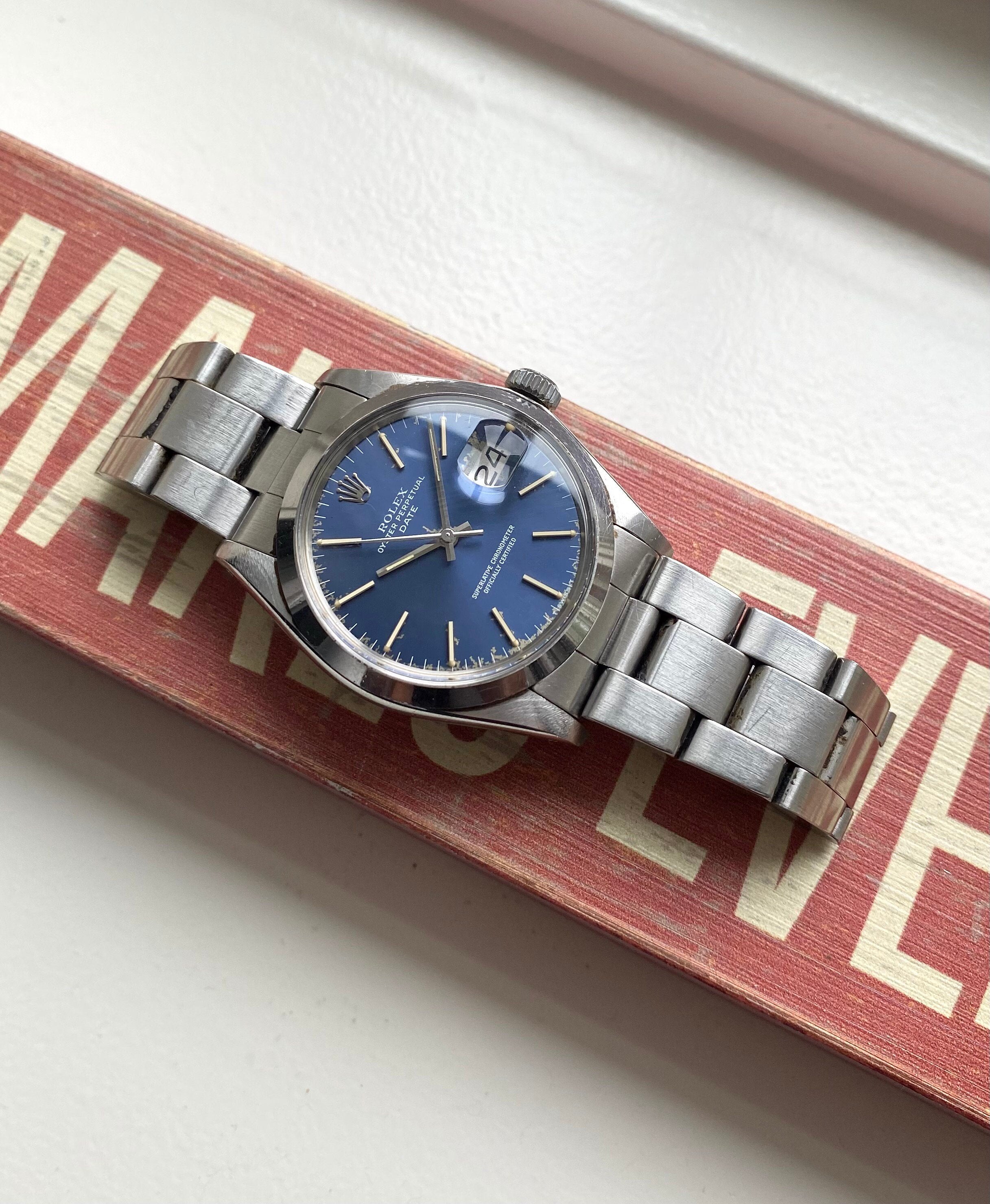 Vintage Rolex Oysterperpetual Date 70s Reference 1500 Blue Dial 34mm Watch
