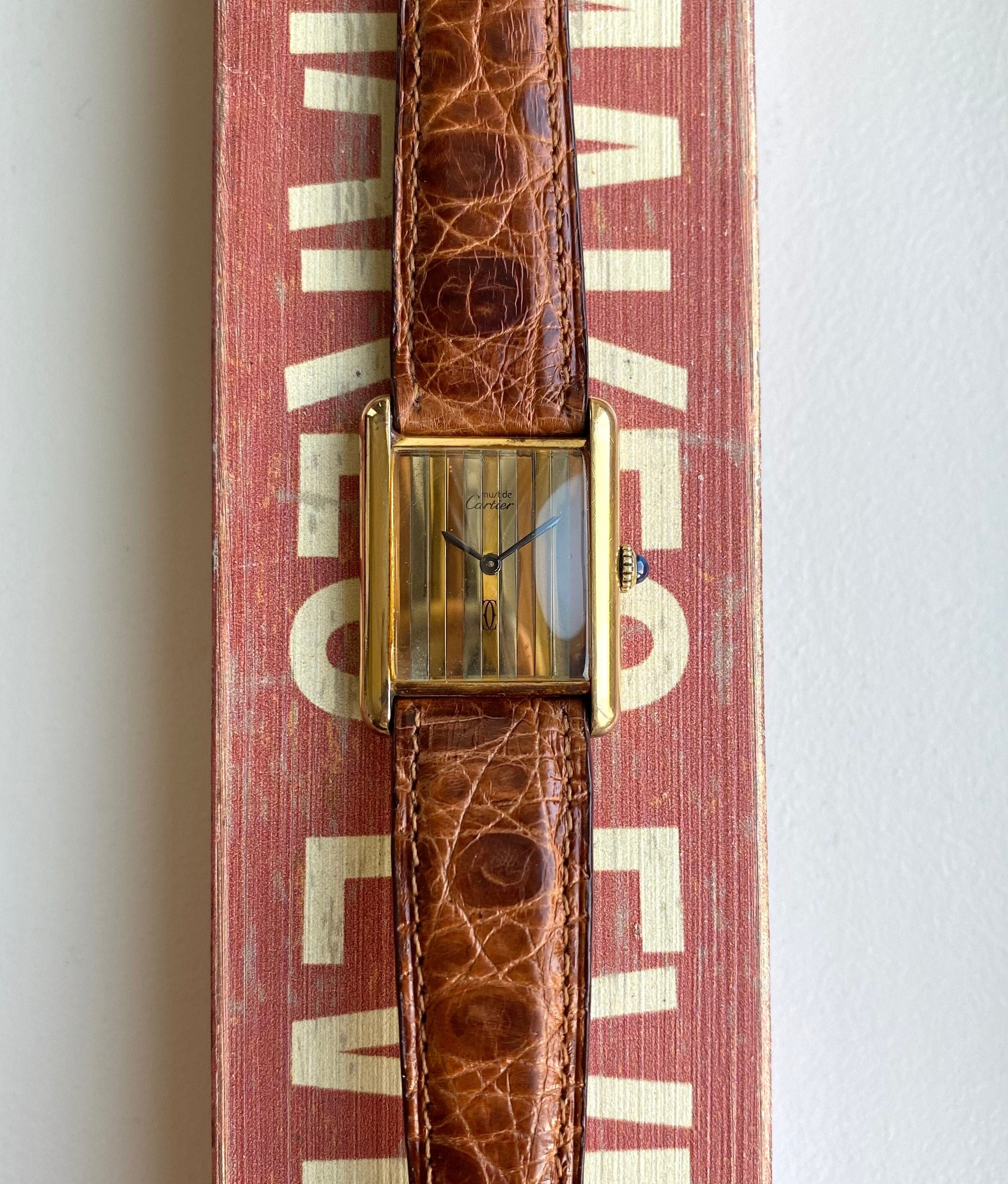 Vintage Cartier Tank Manual Wind Tri Tone Dial 18K Gold 23mm Electroplated Watch