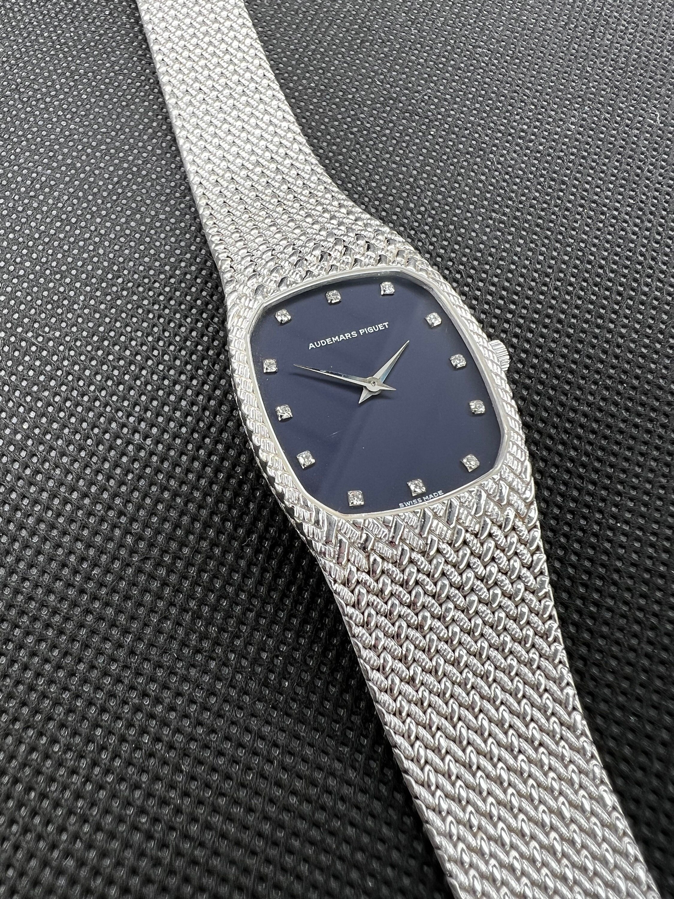 Audemars Piguet Vintage 70s 18K White Gold Manual Wind Blue Factory Diamond Dial Watch