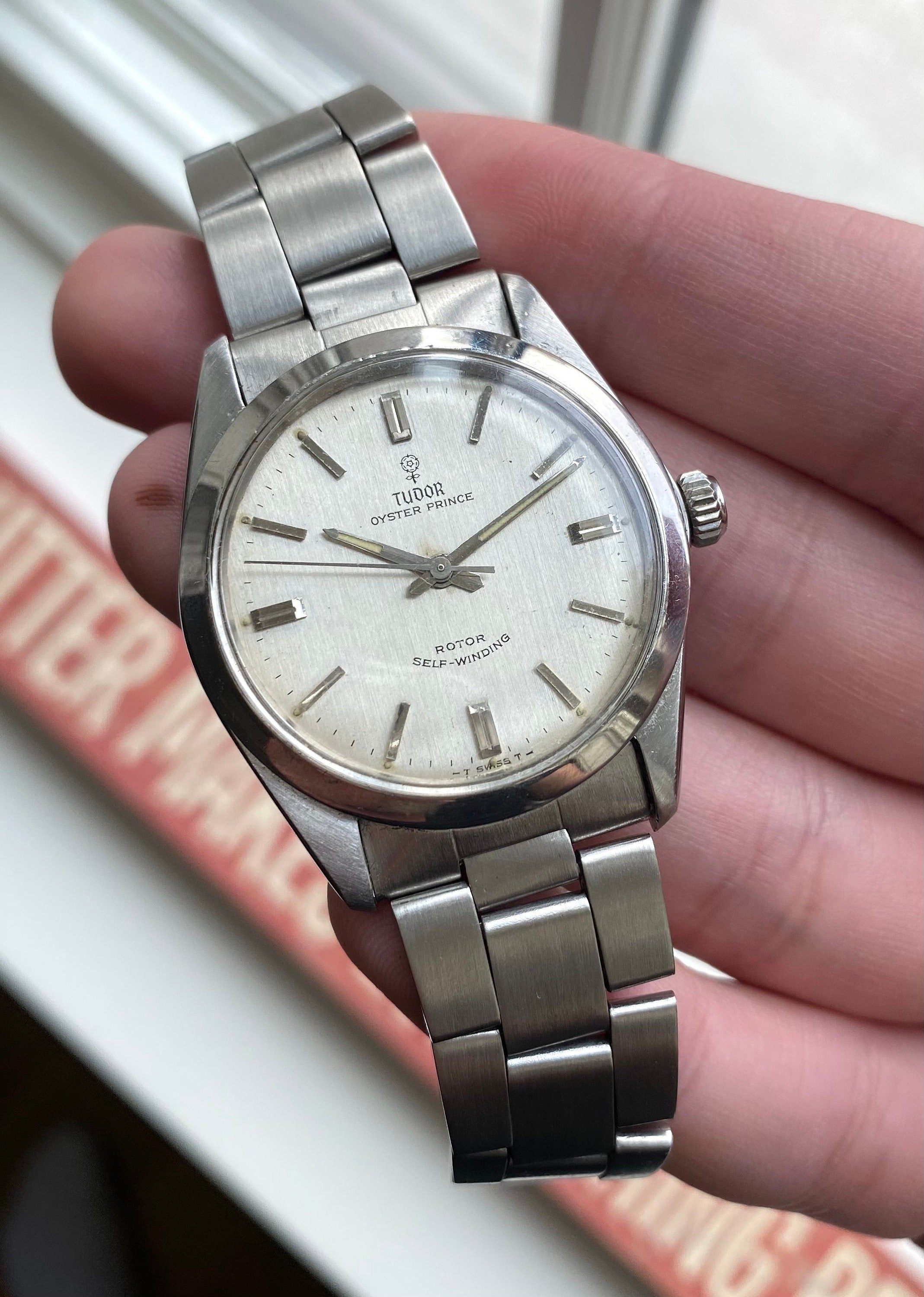 Vintage Tudor Oysterprince 60s Automatic Silver Rose Dial Steel Case Watch