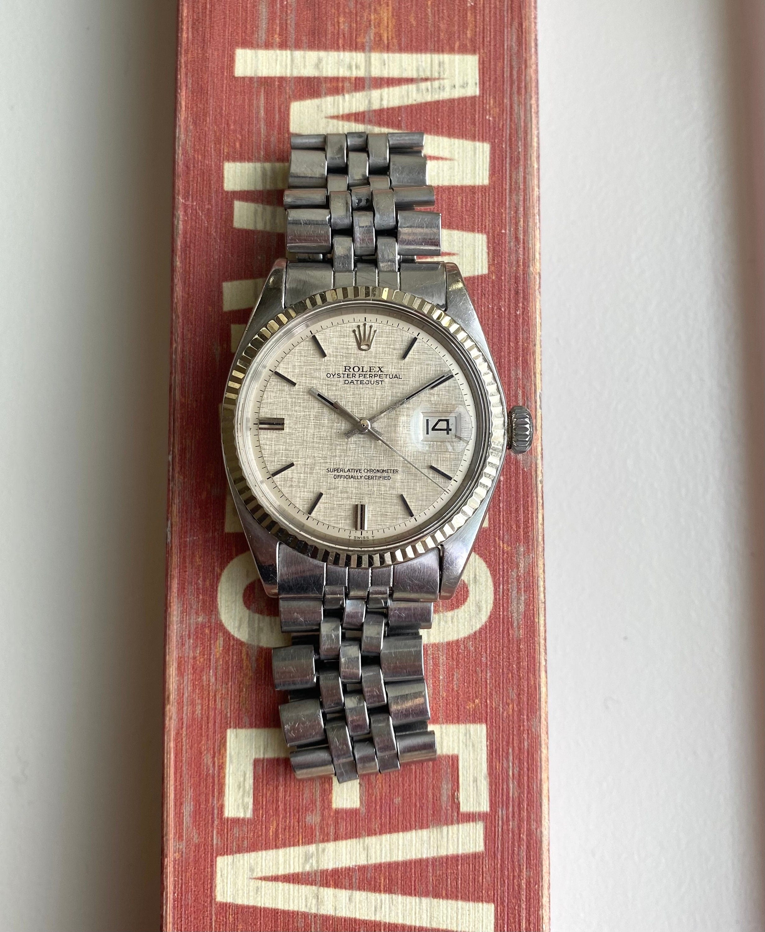 Vintage Rolex Datejust 1601 70s Automatic Silver Linen Dial Watch