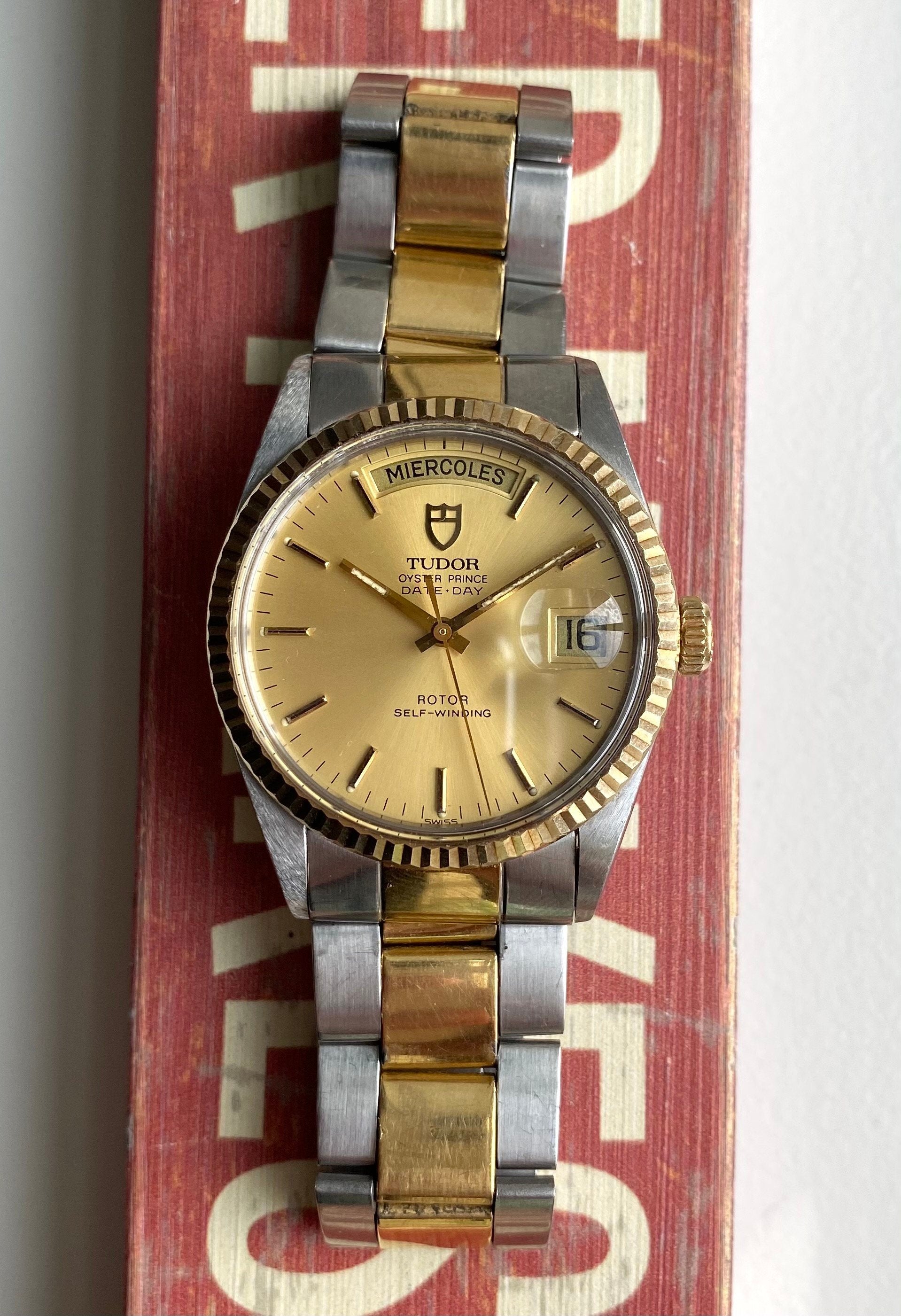 Tudor Oysterprince Dateday Quickset Champagne Sunburst Dial Two Tone Watch