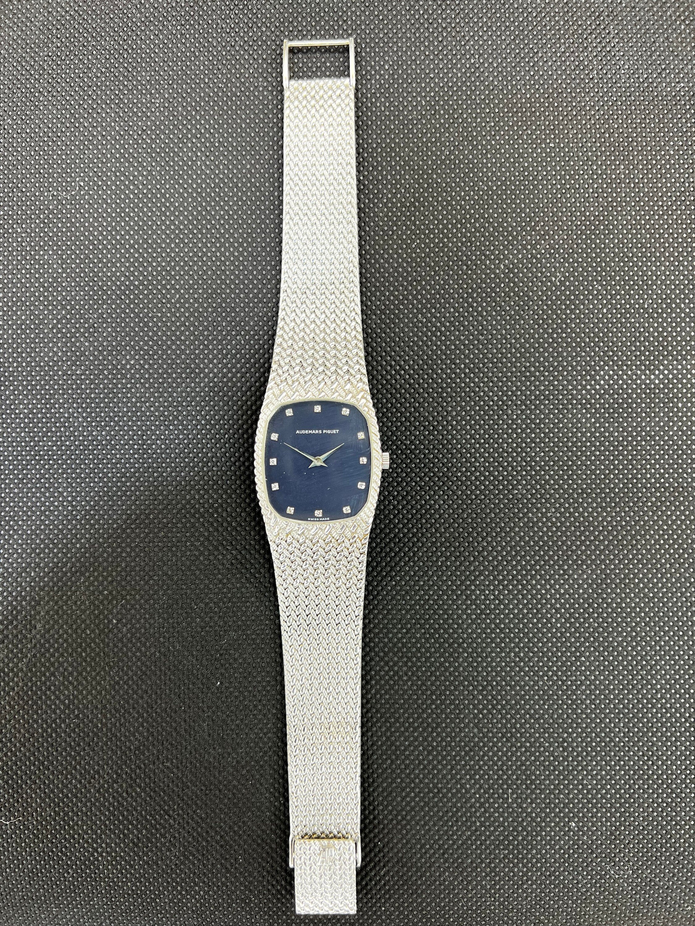 Audemars Piguet Vintage 70s 18K White Gold Manual Wind Blue Factory Diamond Dial Watch