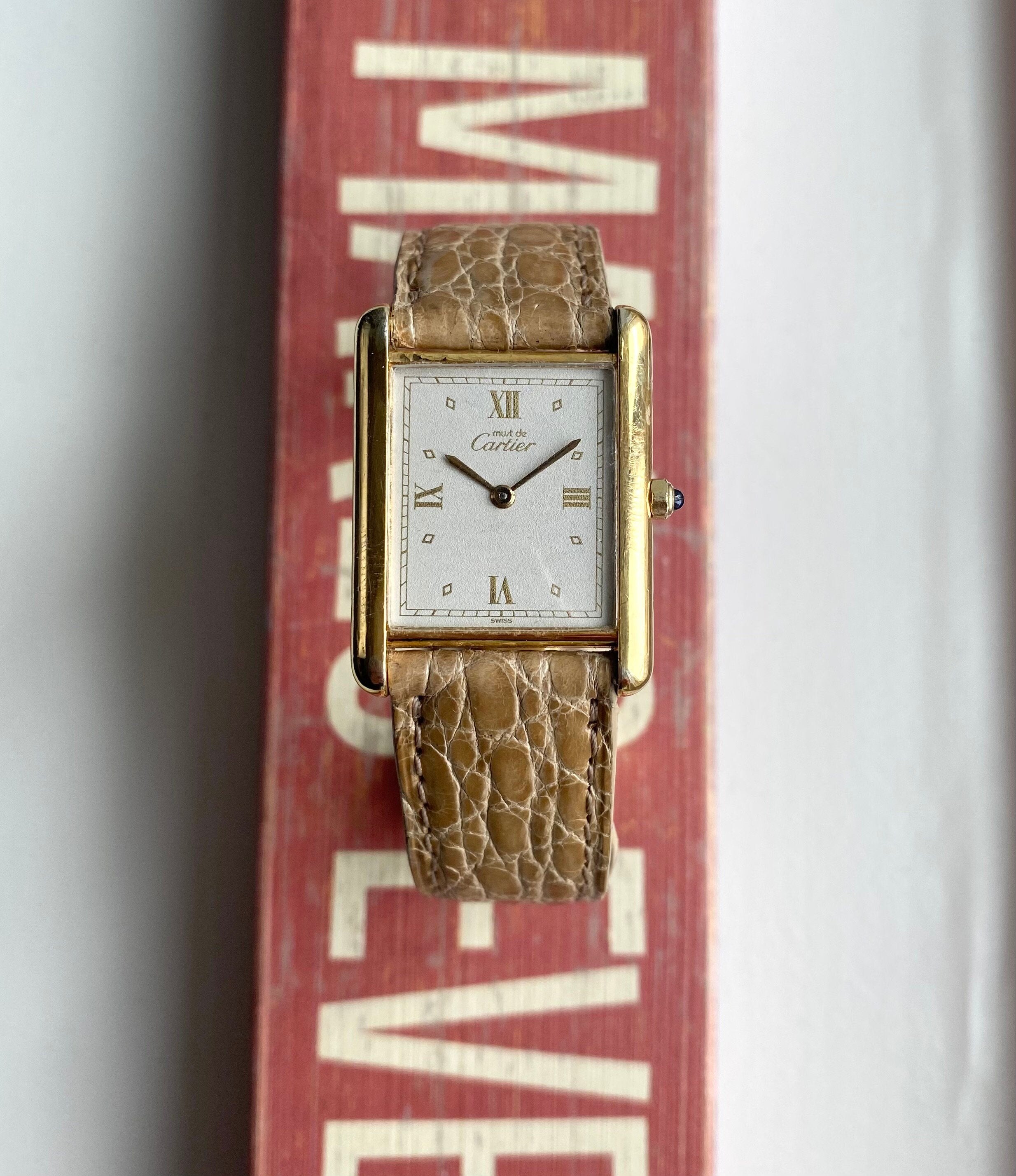 Cartier Tank 80s Quartz White Roman Dial 18K Gold Electroplated 23mm Case Watch