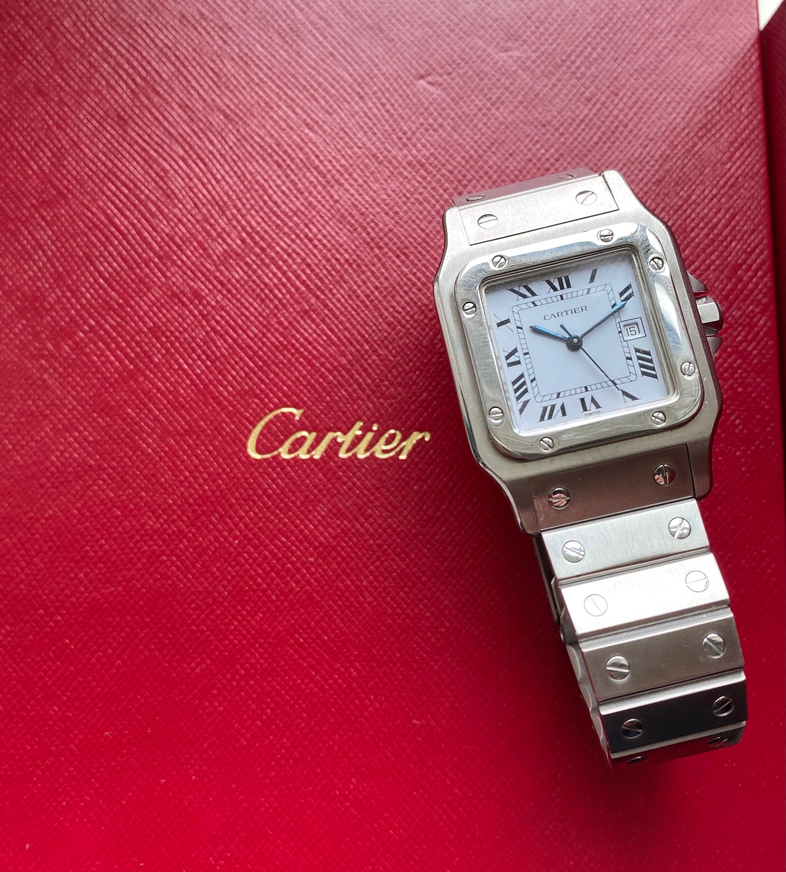 Cartier Santos 80s Ref 2960 Automatic White Roman Numeral Dial 29mm w/ Box Watch