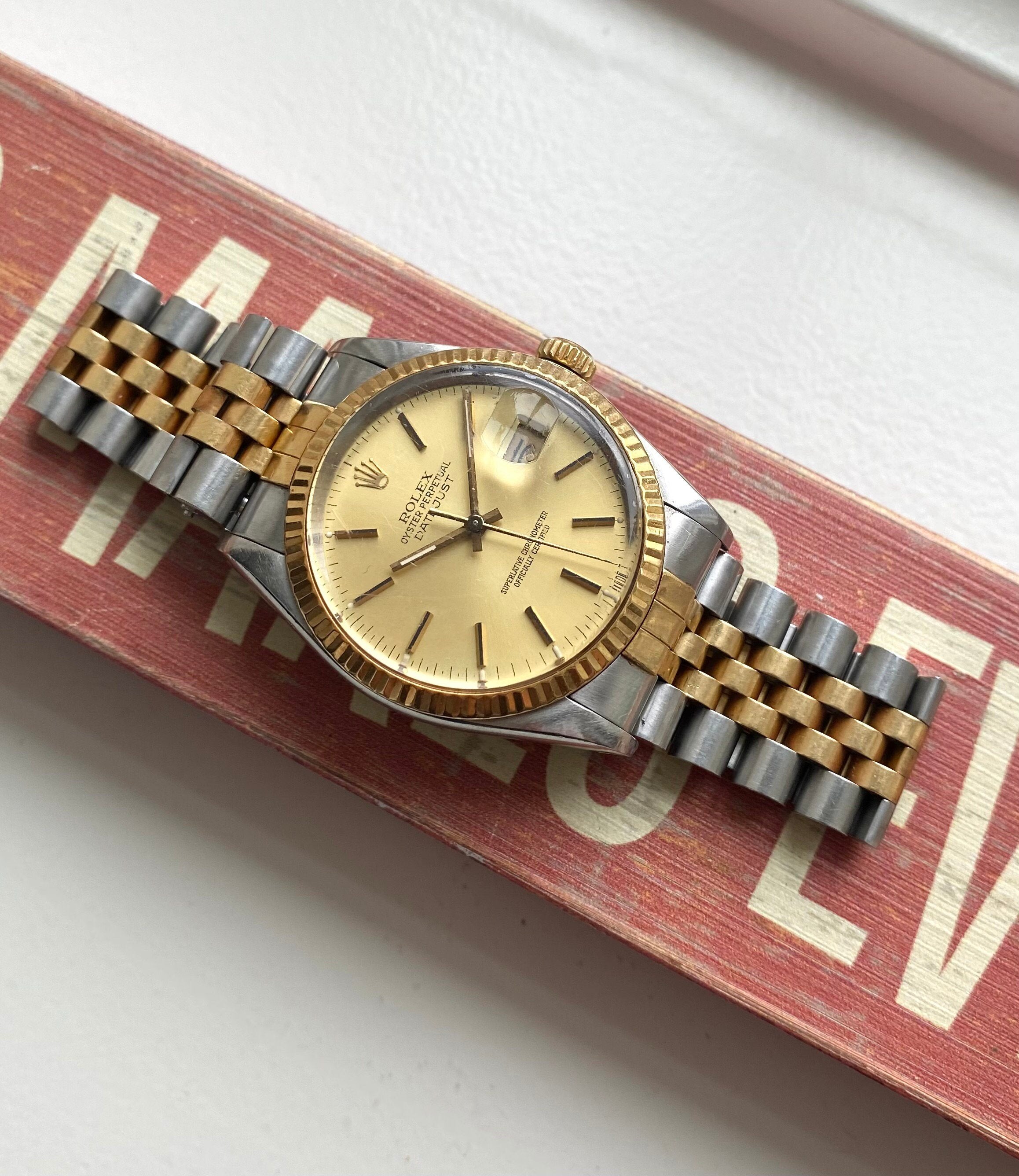 Rolex Datejust 80s Ref 16013 Automatic Gold Two Tone Champagne Dial 36mm Watch