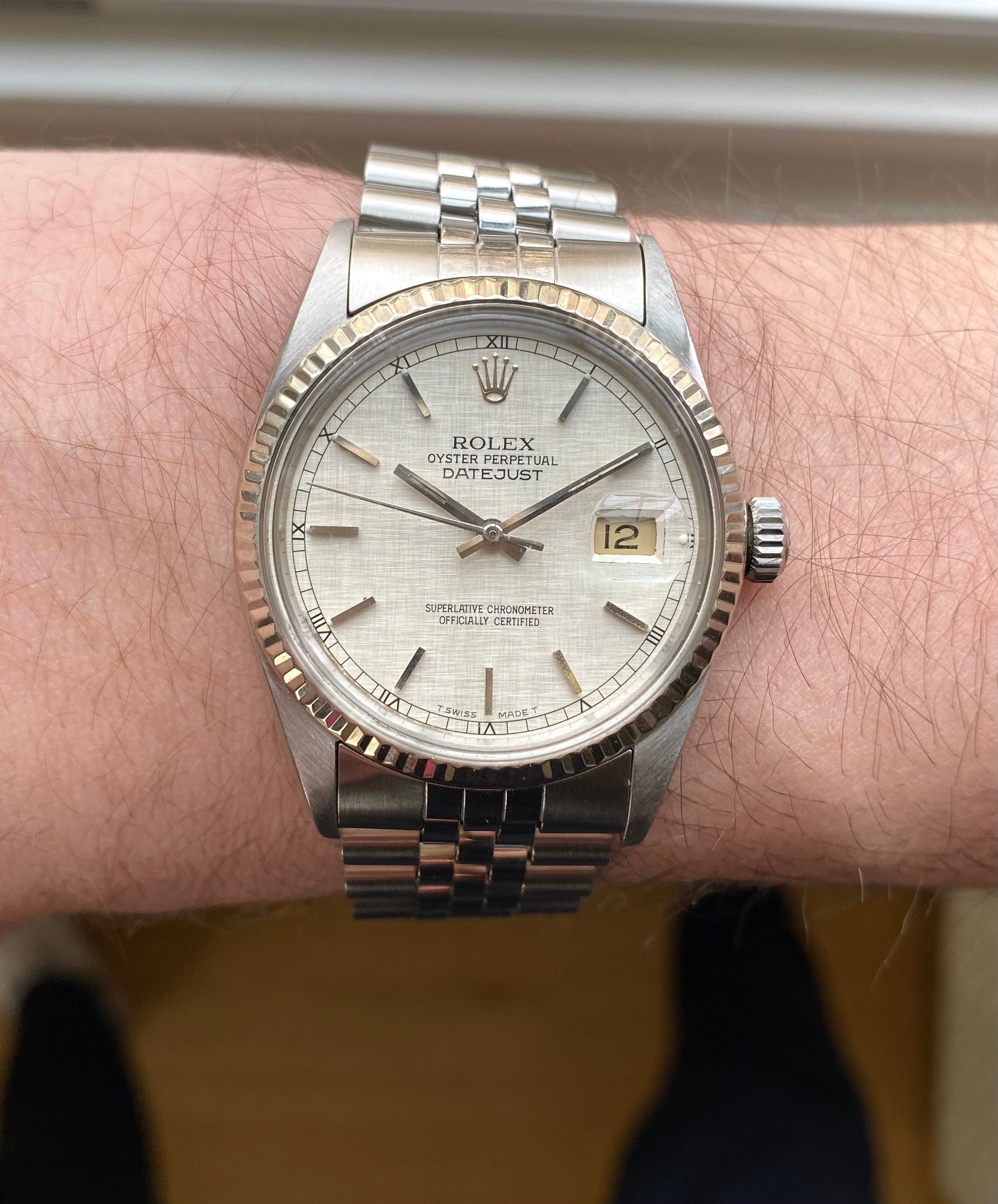 Rolex Datejust 80s Ref 16014 Silver Linen Dial Quickset 36mm Watch