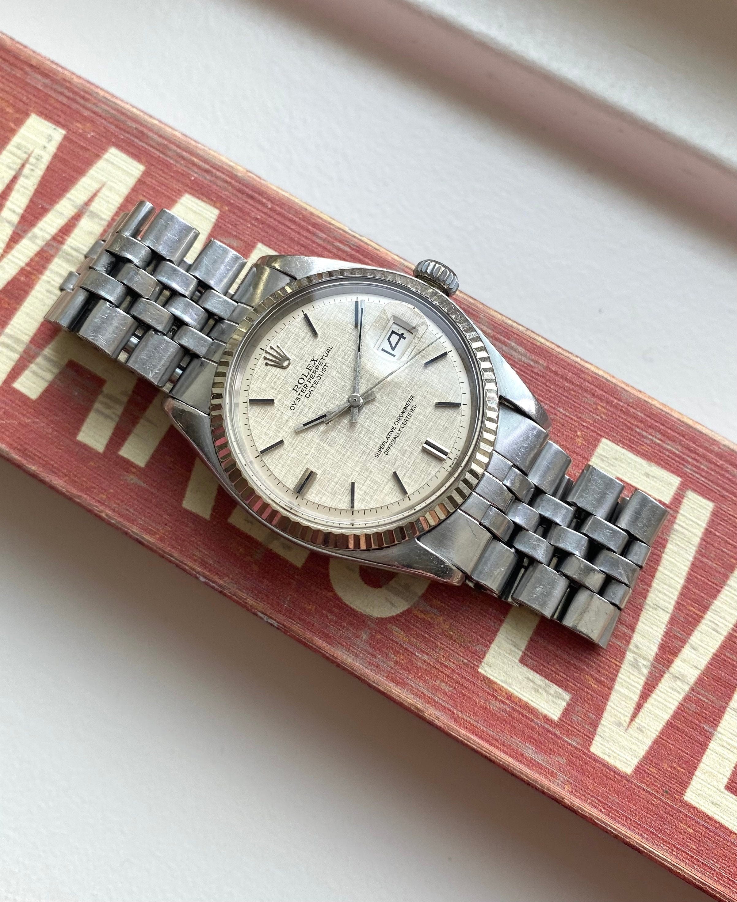 Vintage Rolex Datejust 1601 70s Automatic Silver Linen Dial Watch