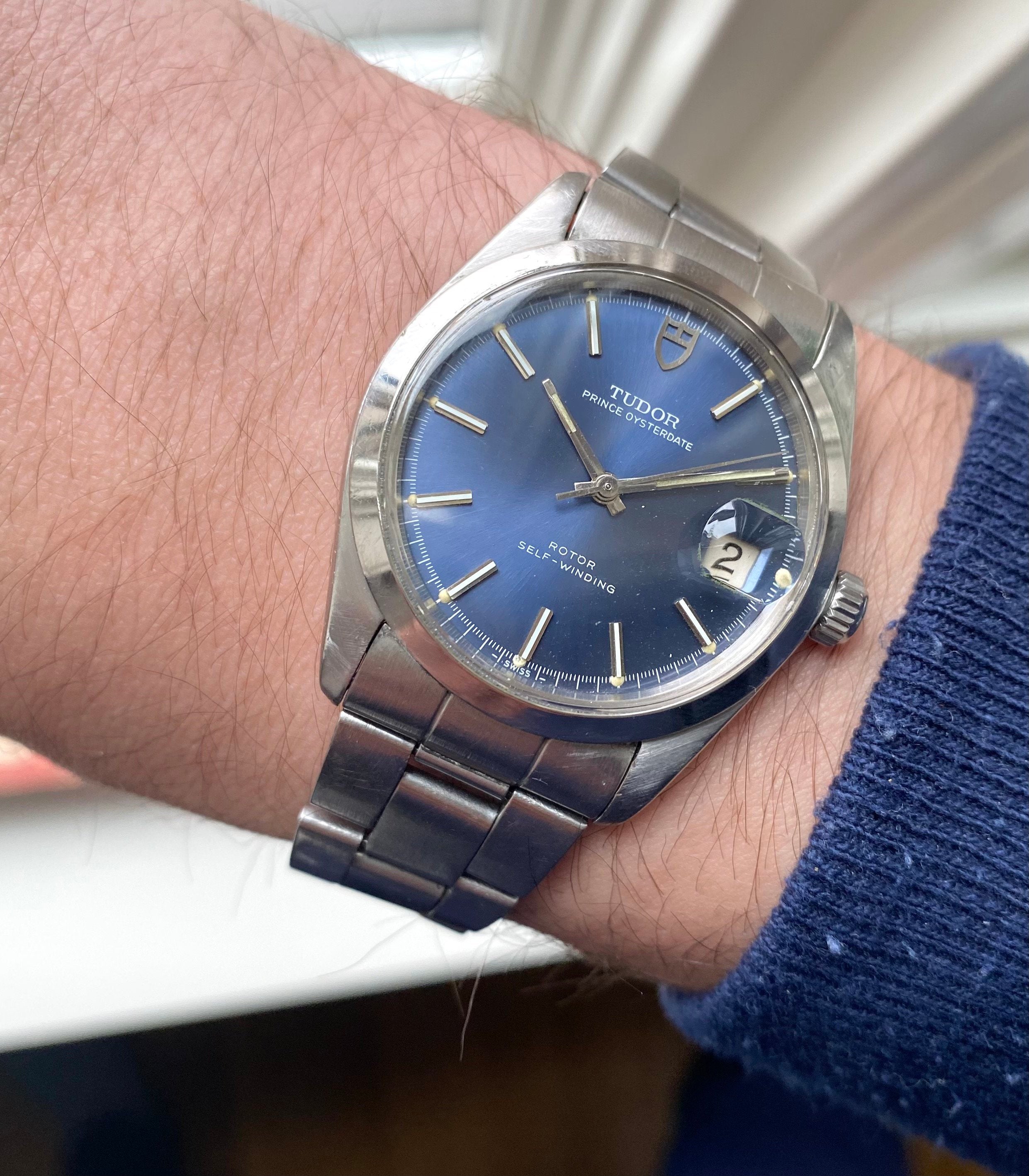 Vintage Tudor Prince Oysterdate 80s Blue Dial Automatic Quickset Date Watch