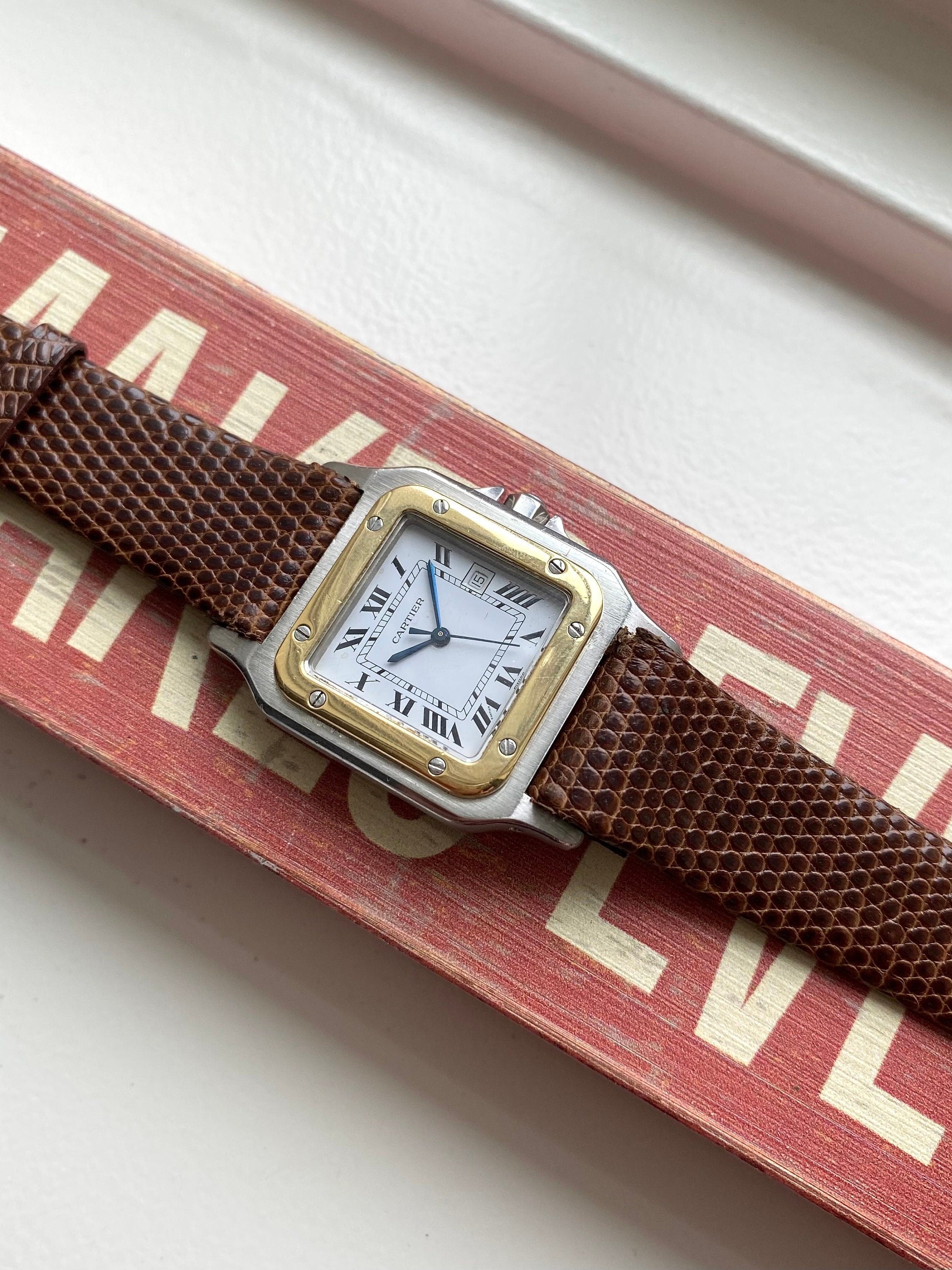 Cartier Santos Ref 2961 80s Automatic Two Tone White Roman Numeral Dial Watch