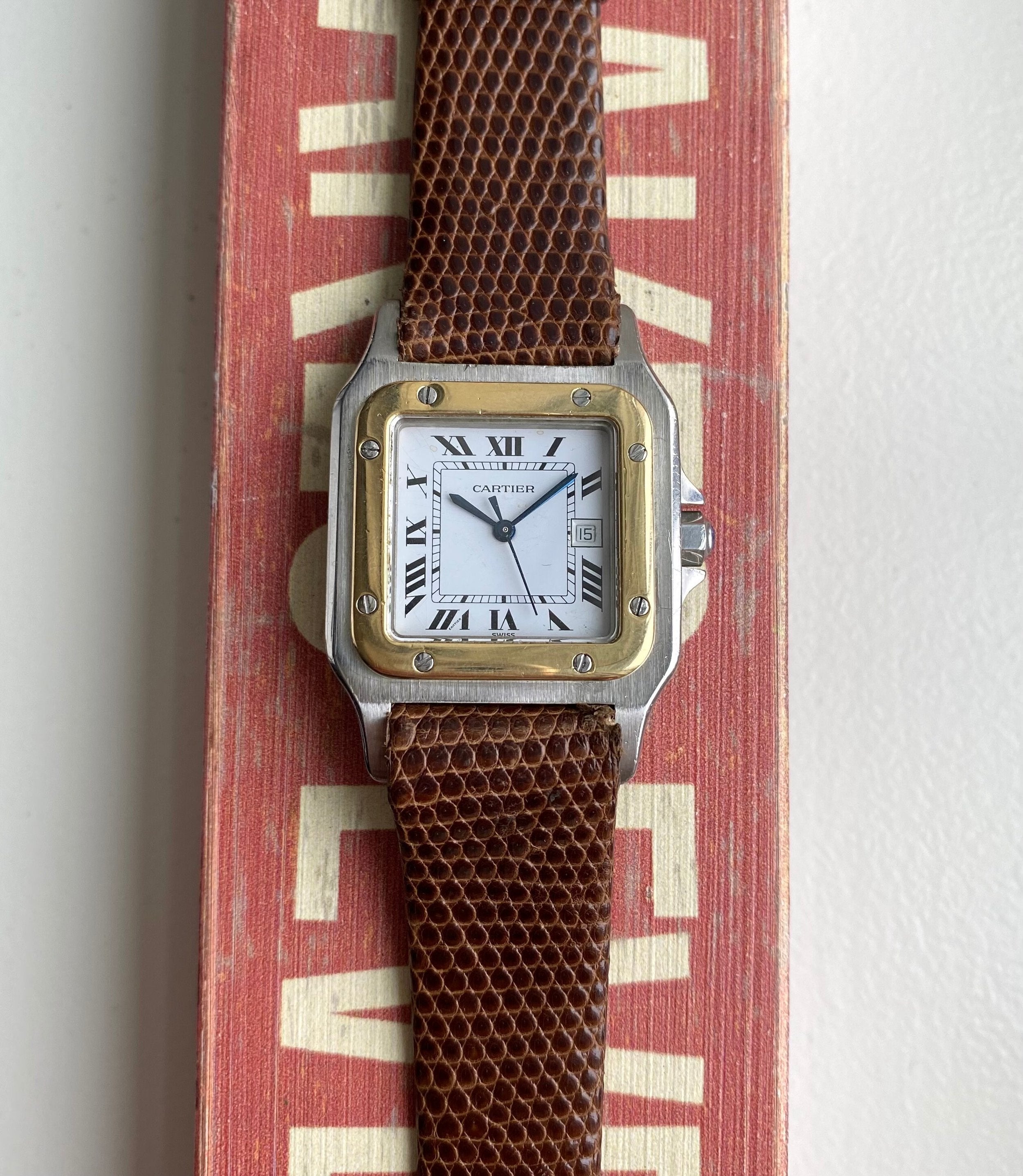Cartier Santos Ref 2961 80s Automatic Two Tone White Roman Numeral Dial Watch