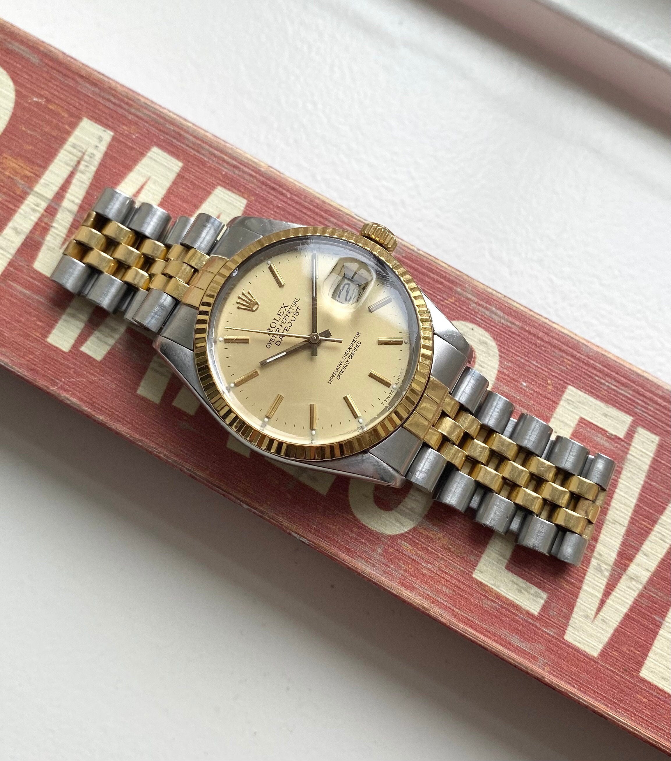Rolex Datejust 80s Ref 16013 Automatic Gold Two Tone Champagne Dial 36mm Watch