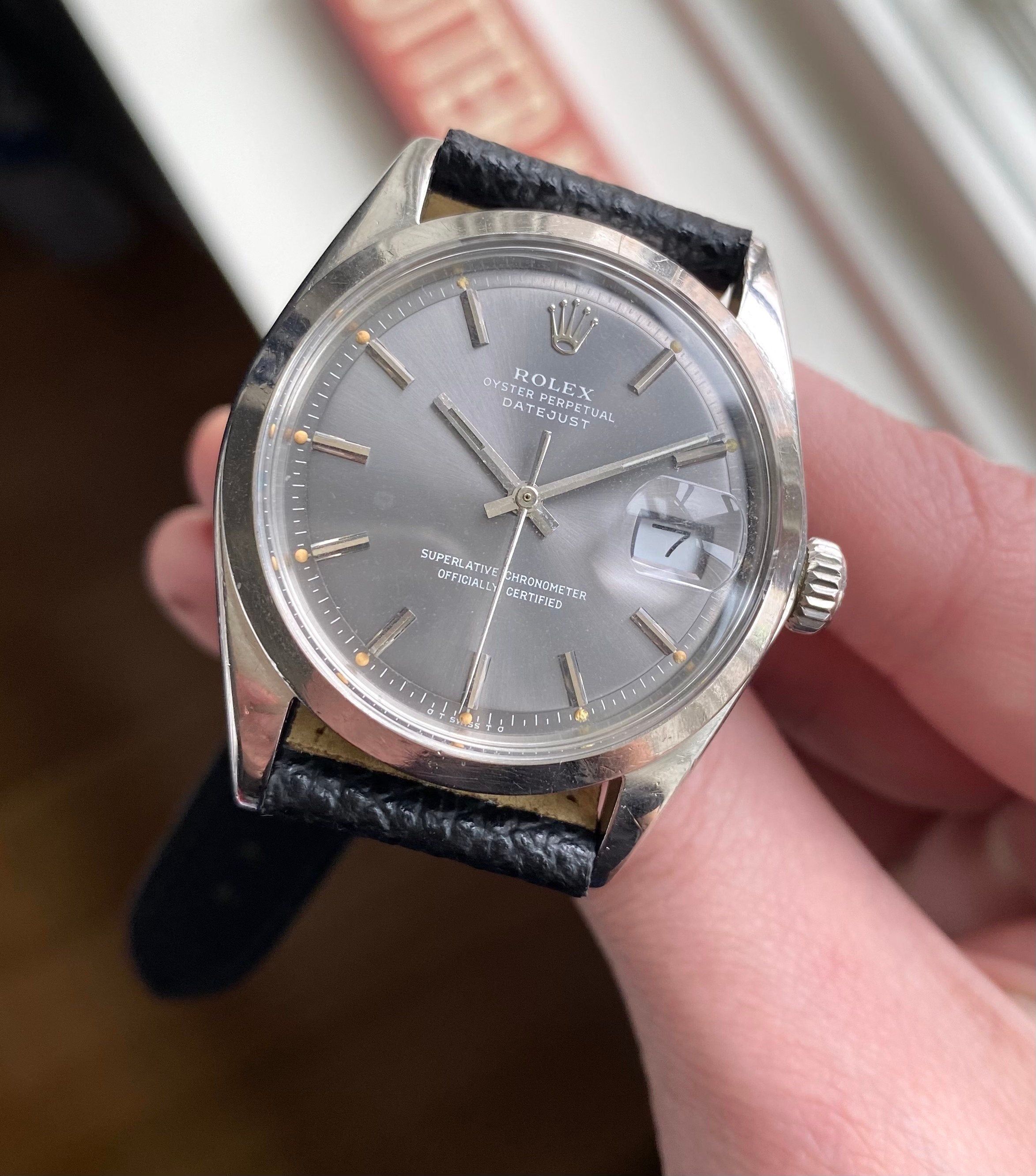 Vintage Rolex Datejust 70s Ref 1600 Automatic Grey Dial Smooth Bezel Steel Watch