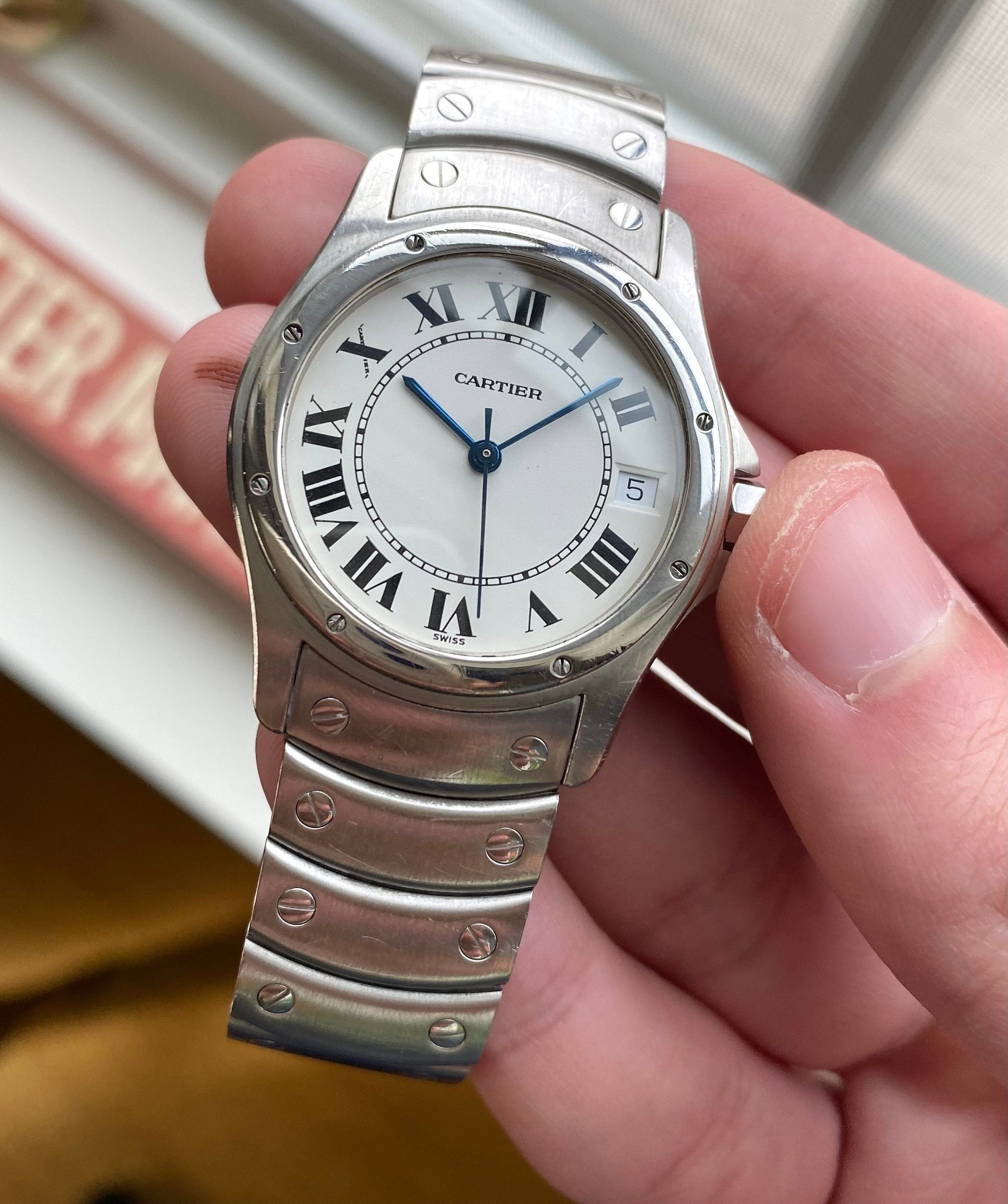 Cartier Santos Rondo Ref 1920 90s Automatic 33mm White Roman Numeral Dial Watch