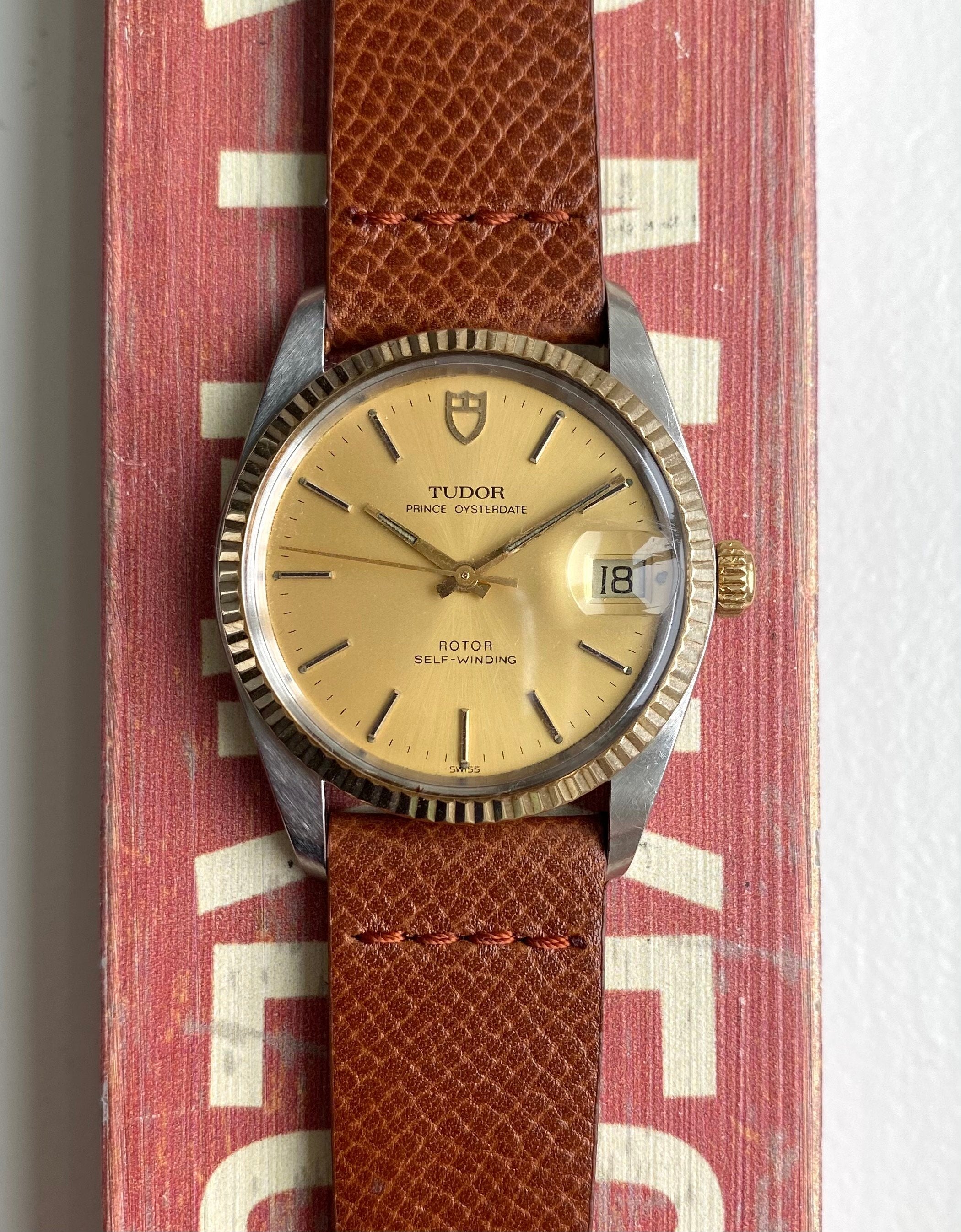 Vintage Tudor Prince Oysterdate Automatic Champagne Dial Quickset Two Tone Watch