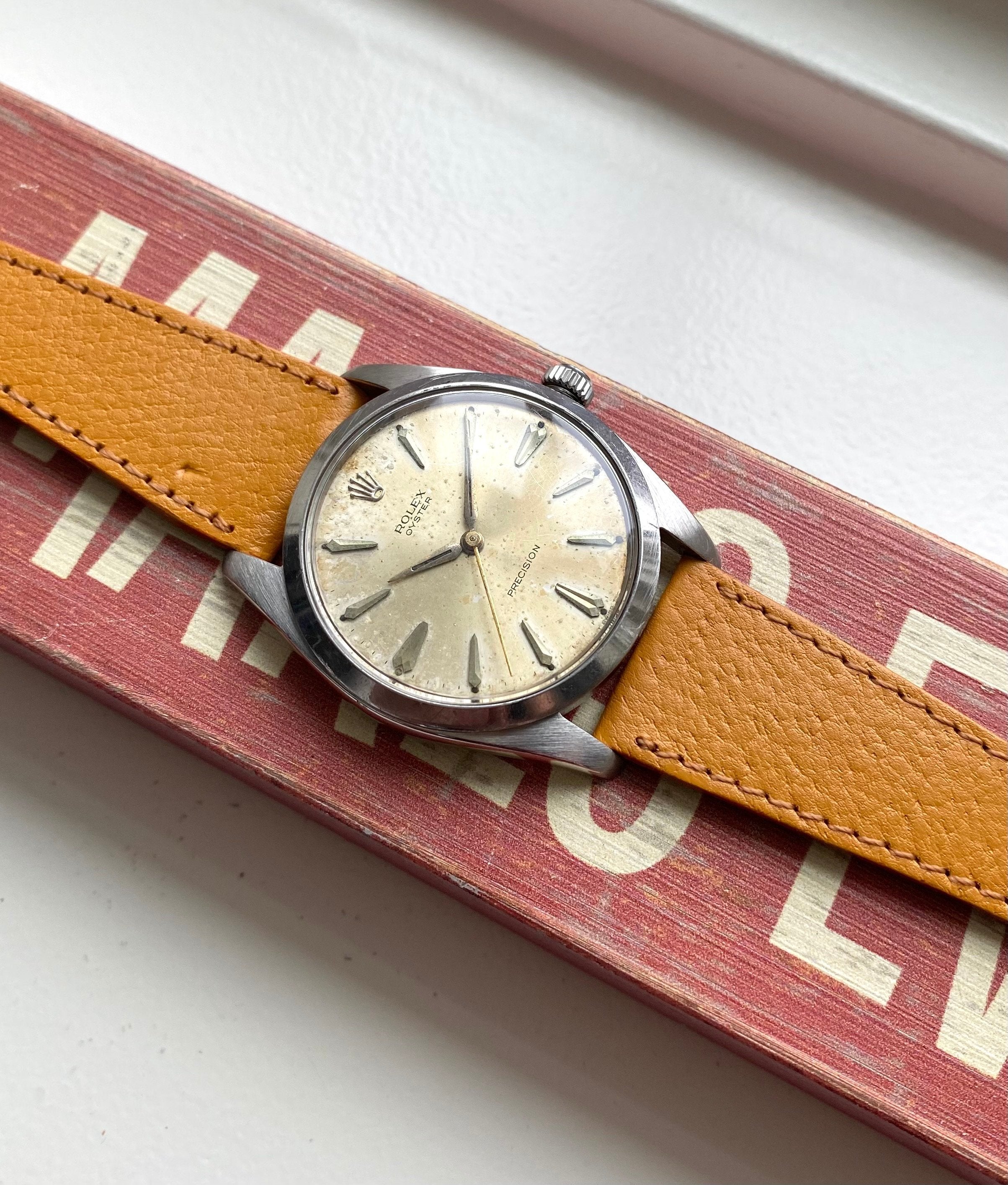 Vintage Rolex Oysterprecision 50s Ref 6424 Patina Dial Oyster Case Manual Wind 36mm Watch