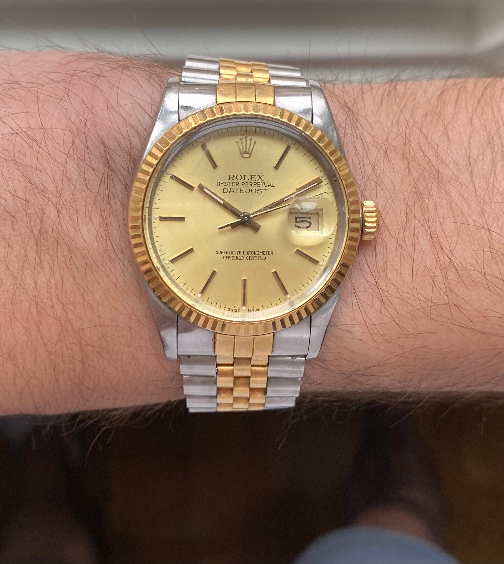 Rolex Datejust 80s Ref 16013 Automatic Gold Two Tone Champagne Dial 36mm Watch